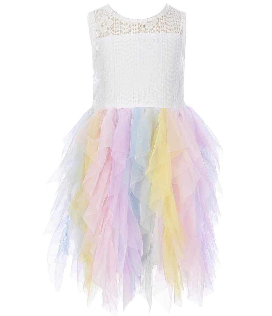 Rare Editions Little Girls 2T-6X Illusion Lace/Rainbow Mesh Fit-And-Flare Dress