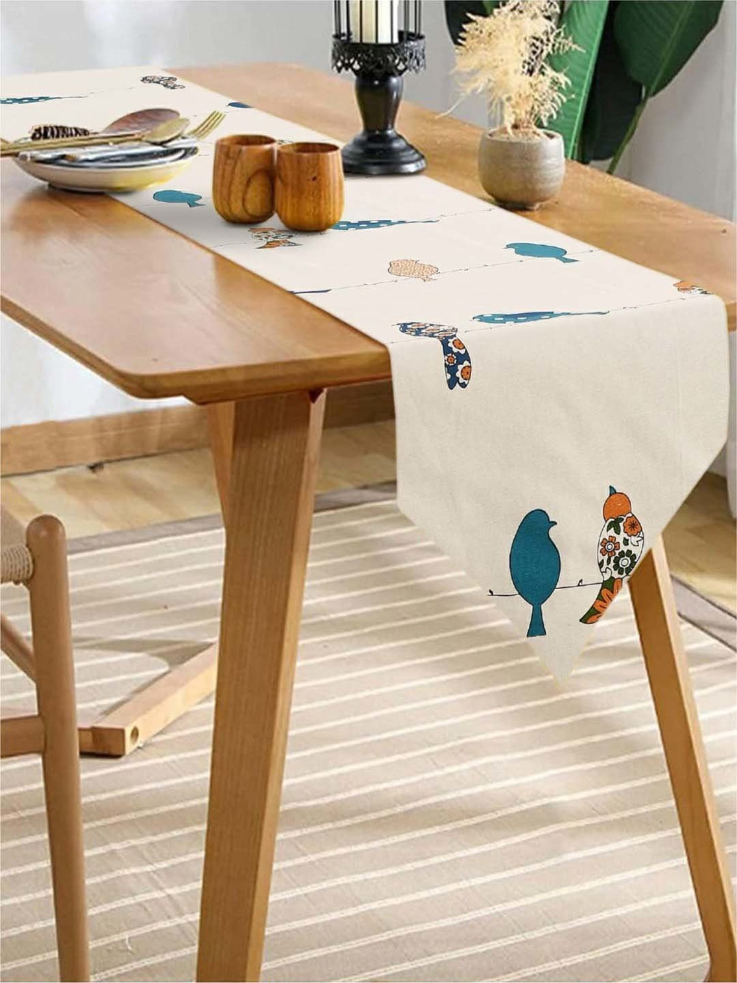 Urban Space Blue Cotton 200 GSM 6 Seater Dining Table Runner