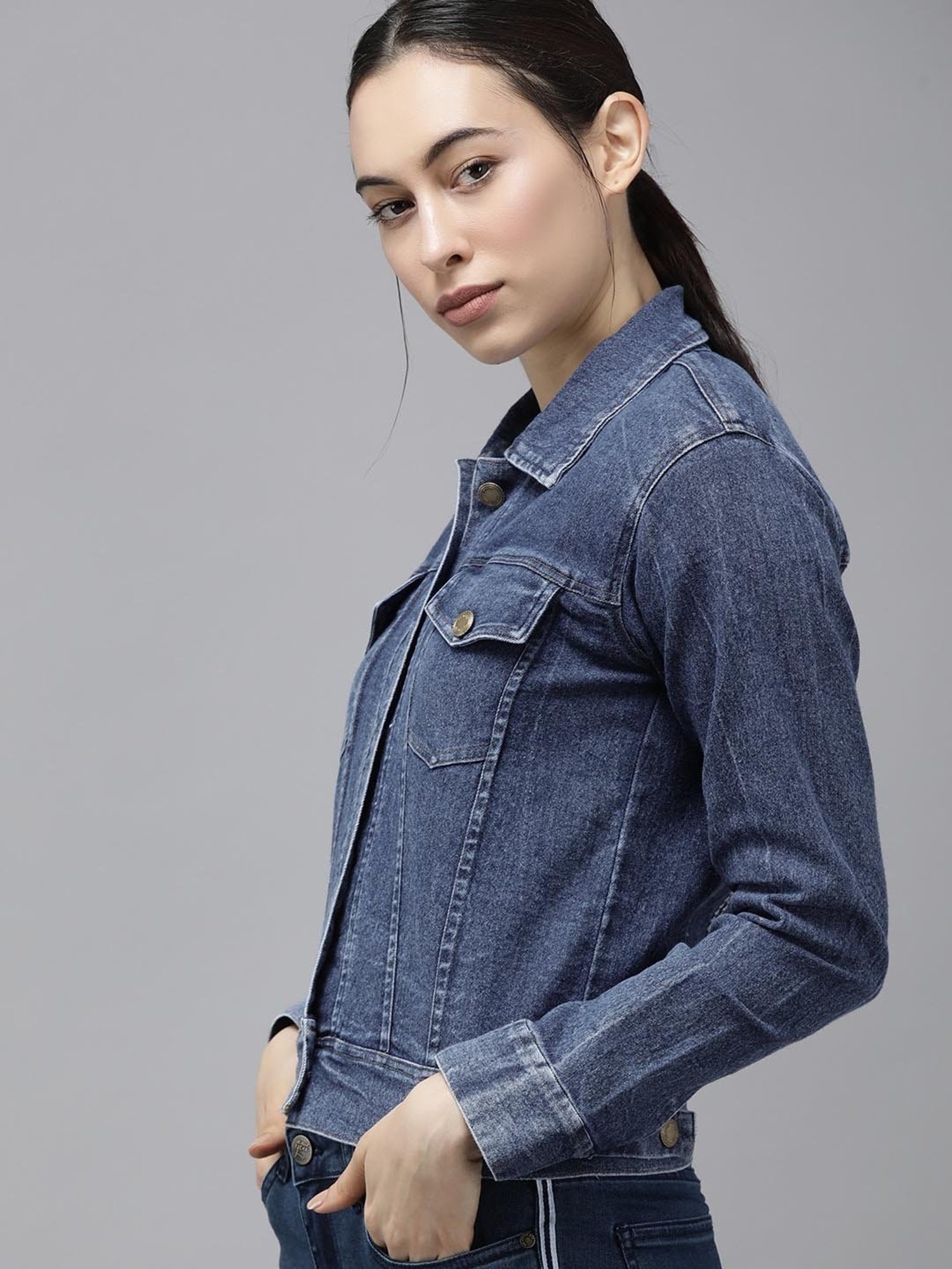 VOXATI Blue Regular Fit Denim Jacket