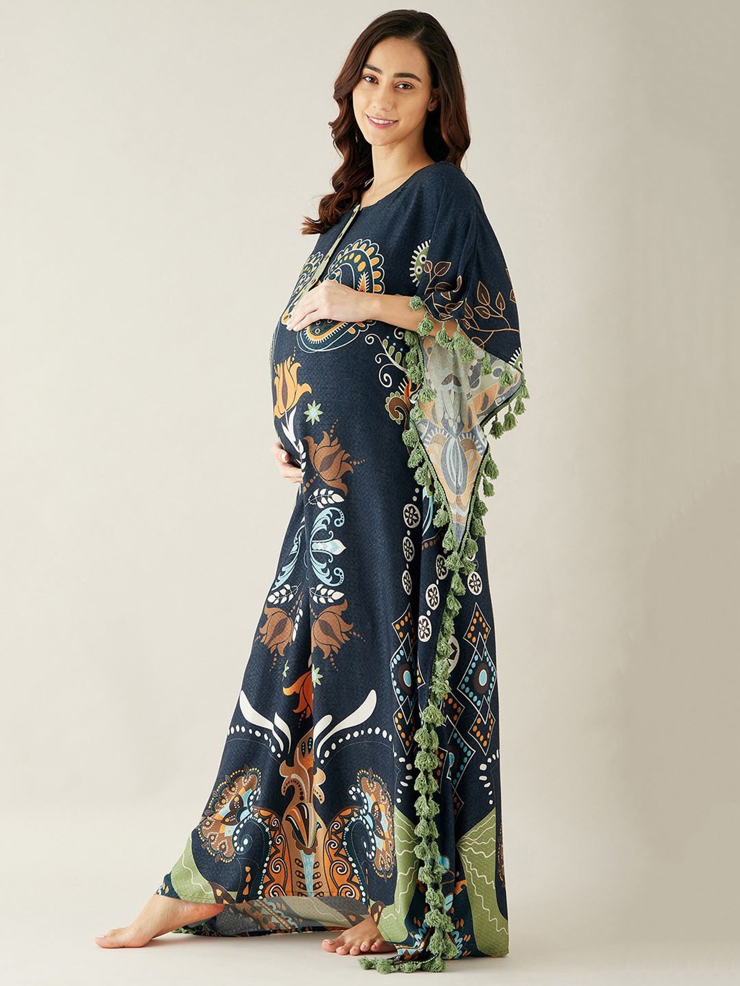 The Kaftan Company Navy Printed Maternity Kaftan Night Dress