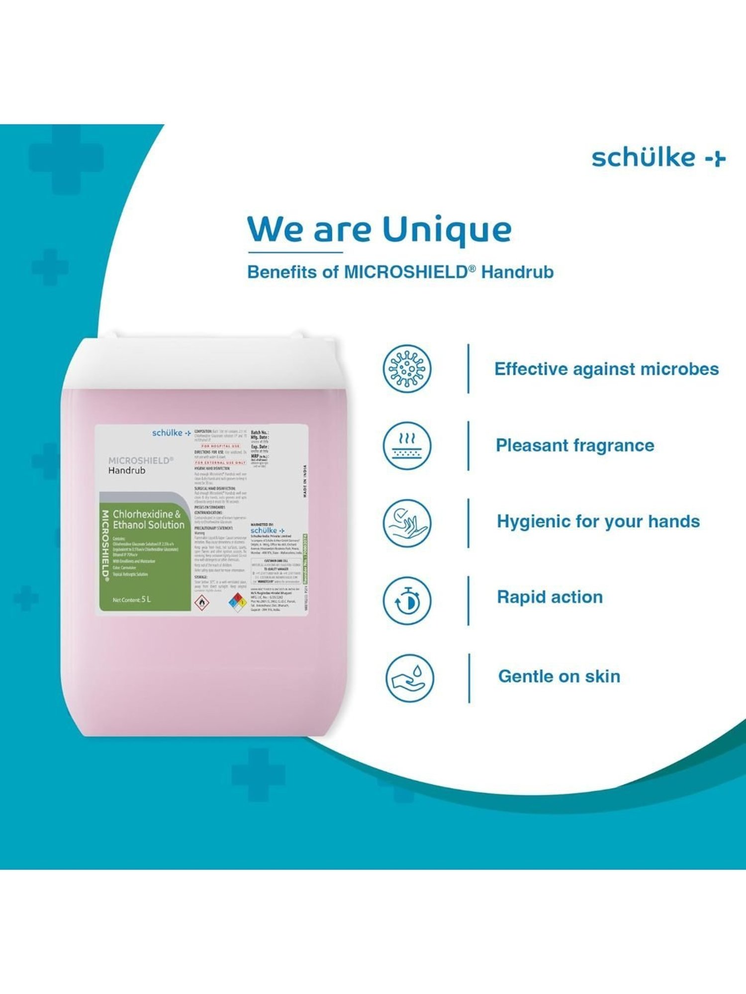 Microshield Handrub with 99.99 Percent Effective Against Germs, Skin Friendly 5 Ltr (Pink)