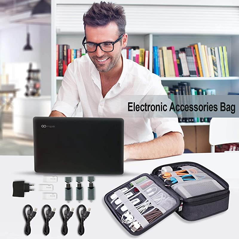 Electronic Organizer Double Layer Travel Gadget Storage Bag for Cables Cord USB Flash Drive Power Bank and Morea Sleeve Pouch for 79 iPad MiniMediumBlack