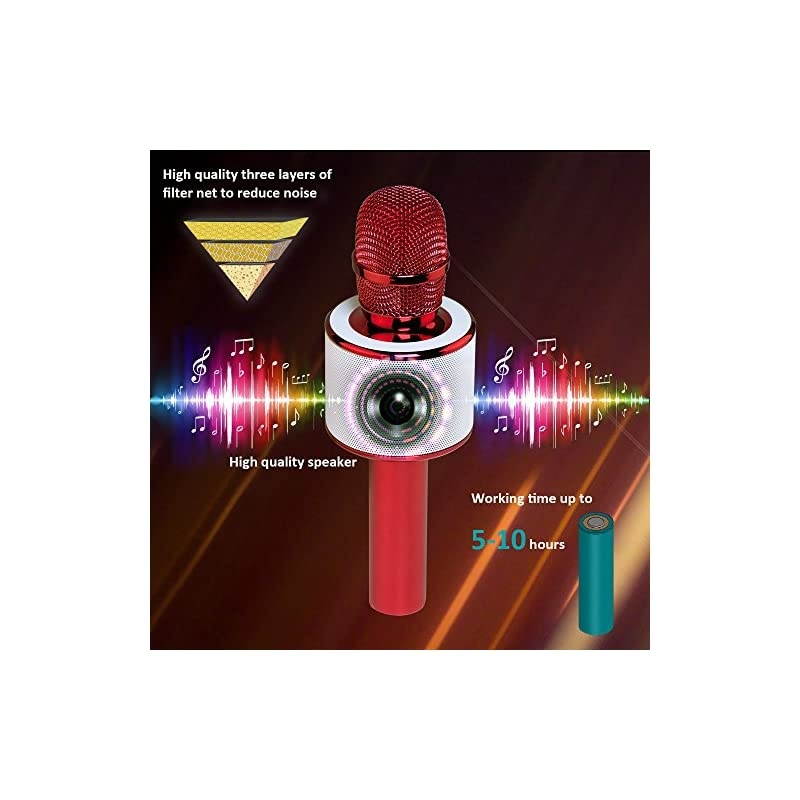 Wireless Bluetooth Karaoke Microphone,3-in-1 Portable Handheld Mic Speaker Machine Birthday Home Party for PC or All Smartphone(Q37 Red)