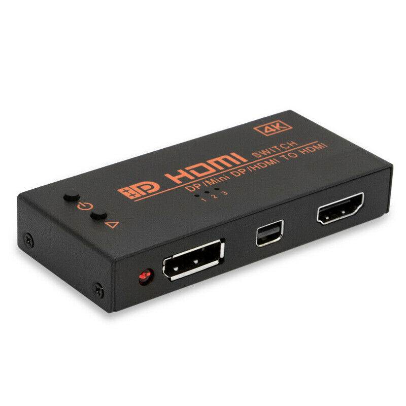 DP / HDMI / Mini Displayport to HDMI Output Switch Selector 3 In 1 Out 4K x 2K