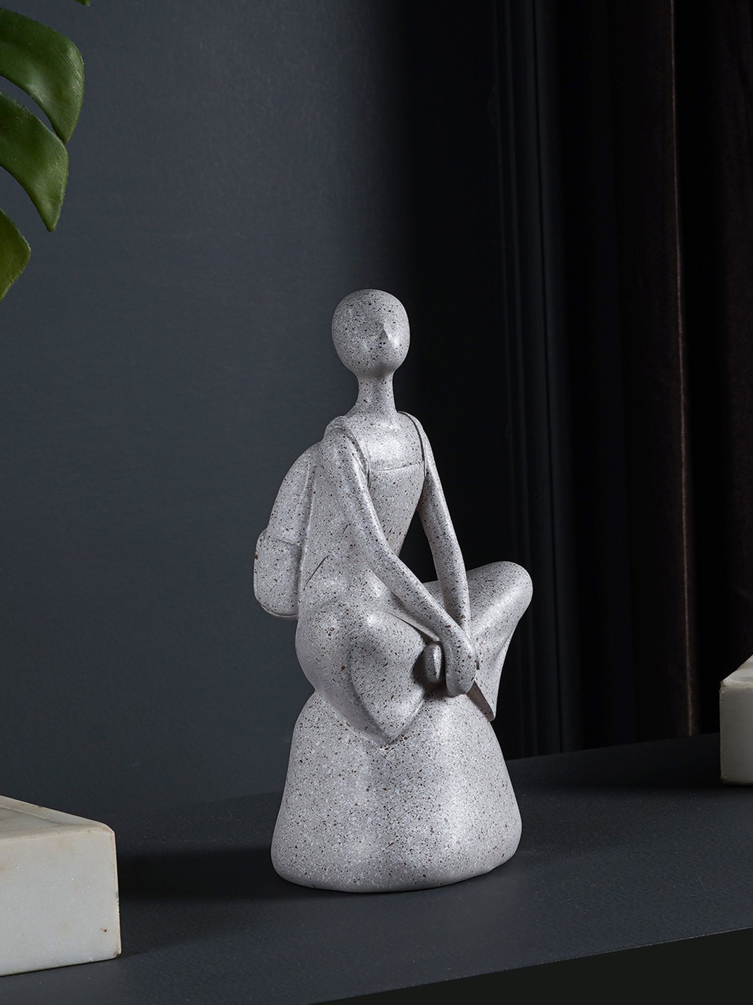 The Artment Decorative Sitting Girl in Stone Abstract Grey Polyresin Showpiece