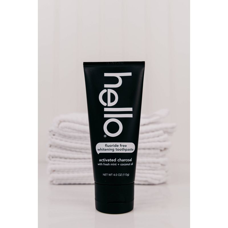 hello Activated Charcoal Epic Whitening Fluoride Free Toothpaste SLS Free + Vegan Twin Pack - 4oz/2pk