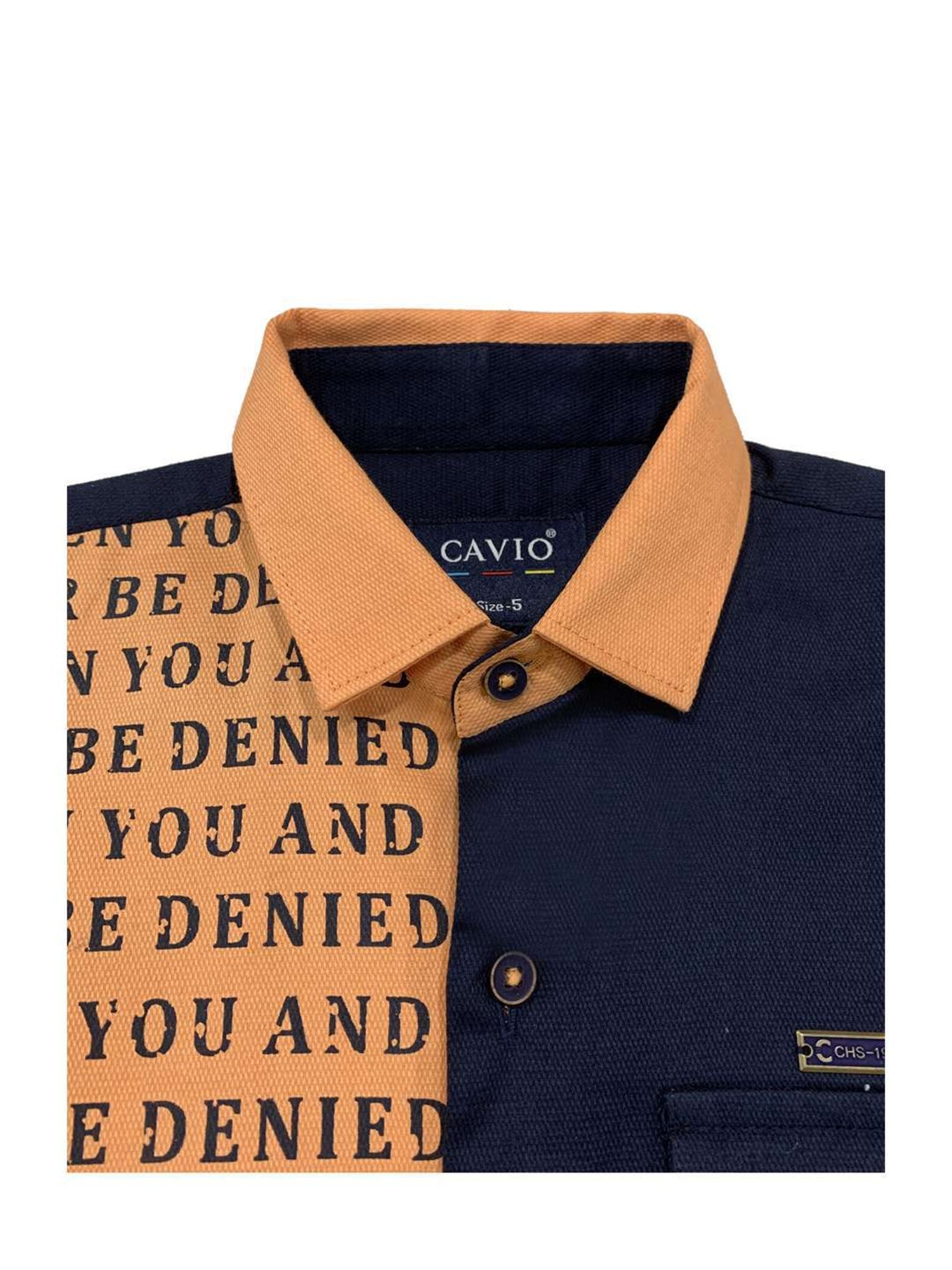 Cavio Kids Peach & Black Cotton Color Block Full Sleeves Shirt