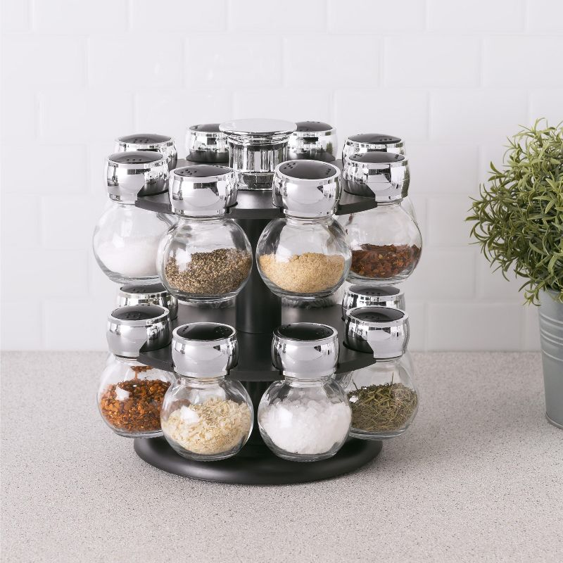 Home Basics 16 Piece Revolving Spice Rack, Black