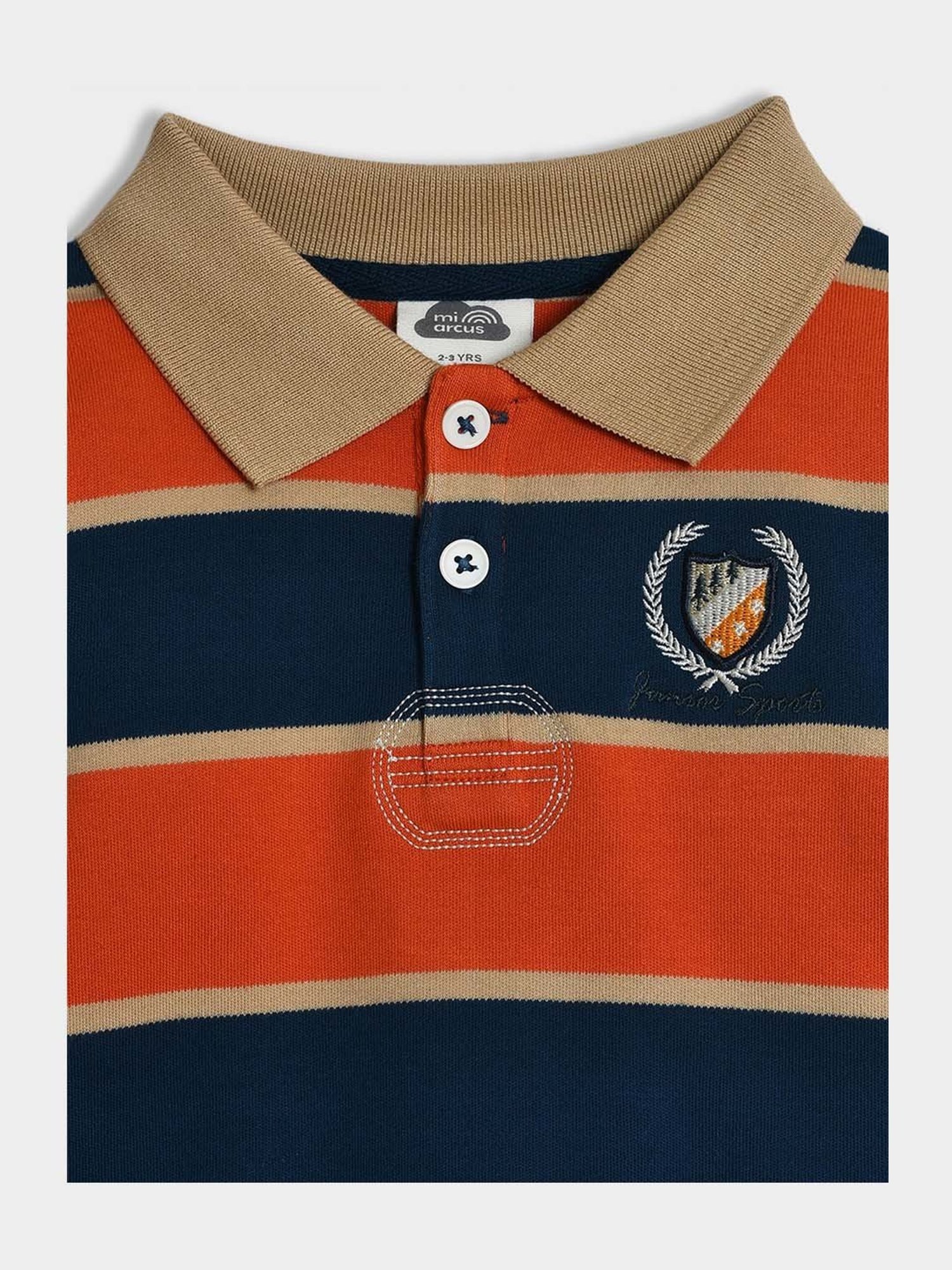 MiArcus Boys Navy & Orange Striped Full Sleeves Polo T-Shirt