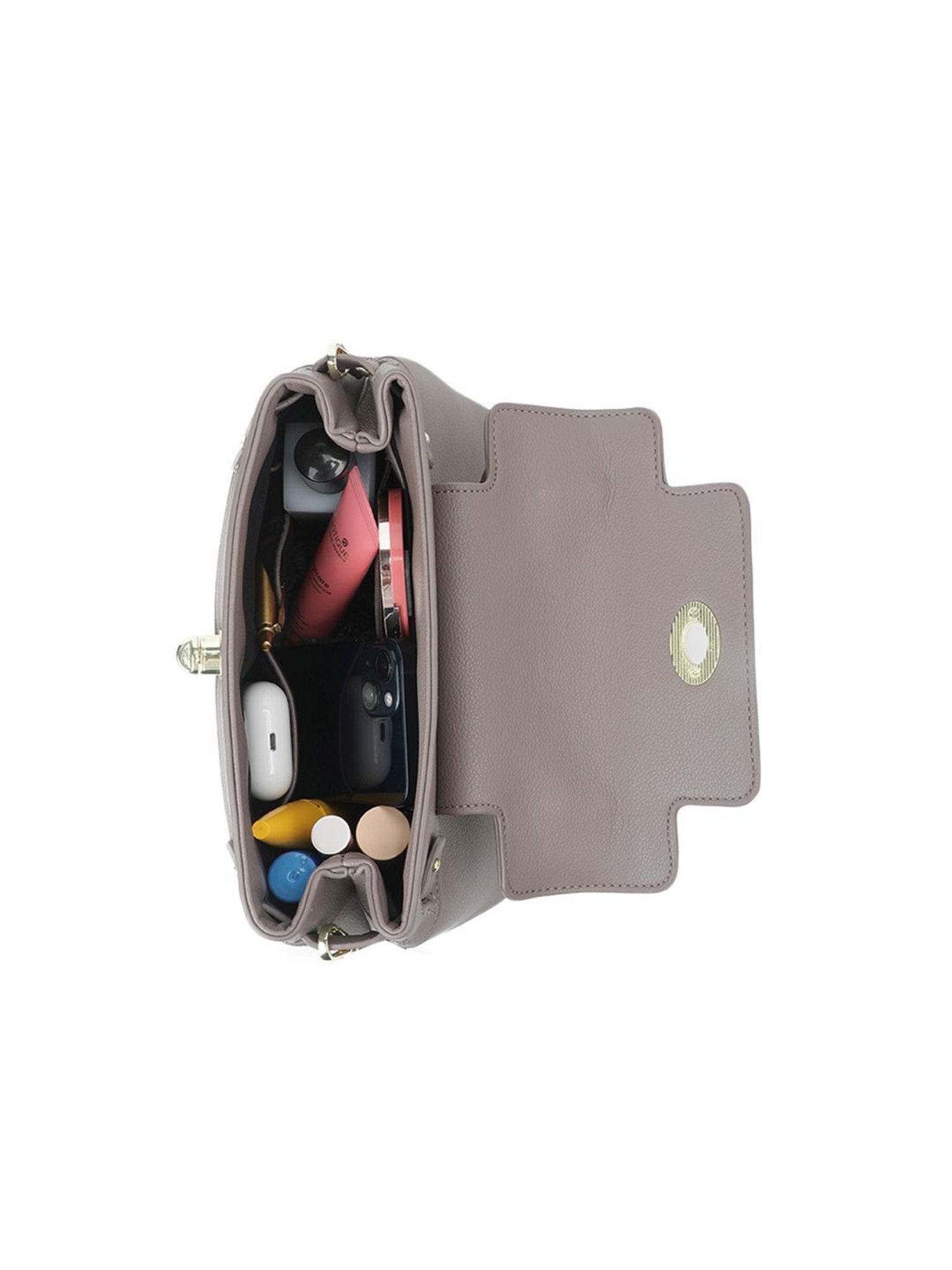 Tyra Lillian Taupe Solid Faux Leather Satchel Handbag