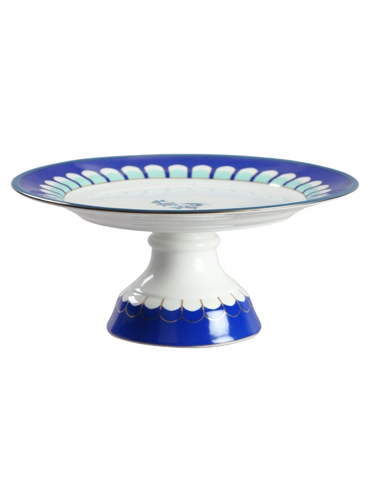 India Circus Color Bordered Blue Bone China Cake Stand