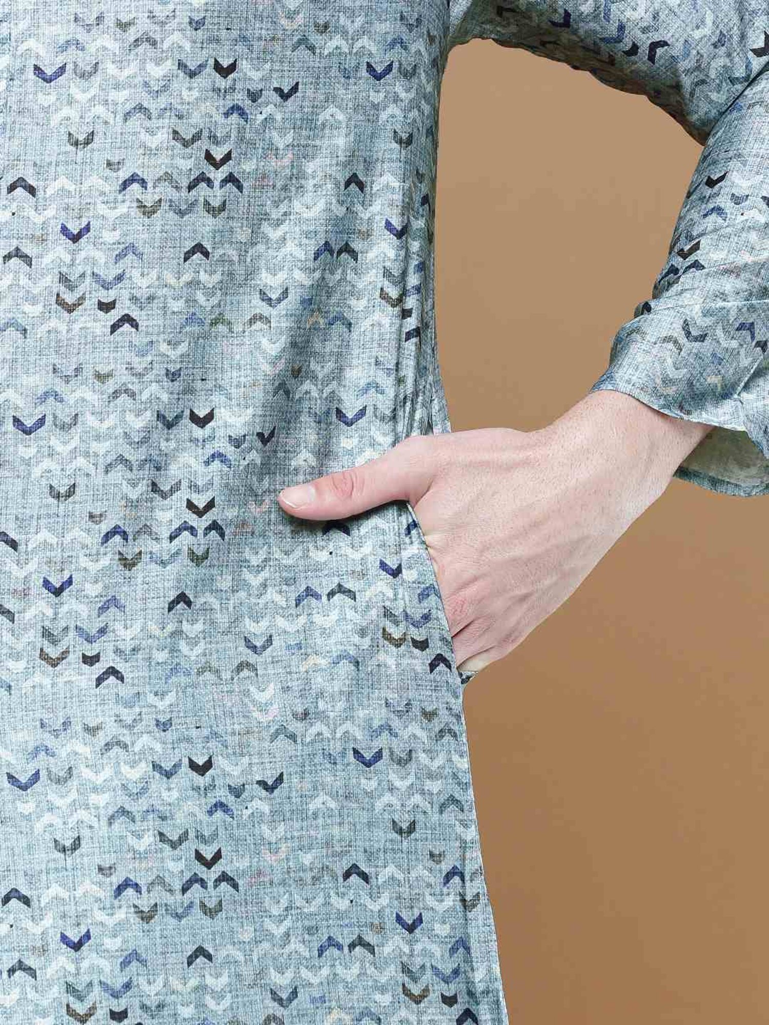 Sanwara Grey Cotton Regular Fit Printed Kurta Bottom Set