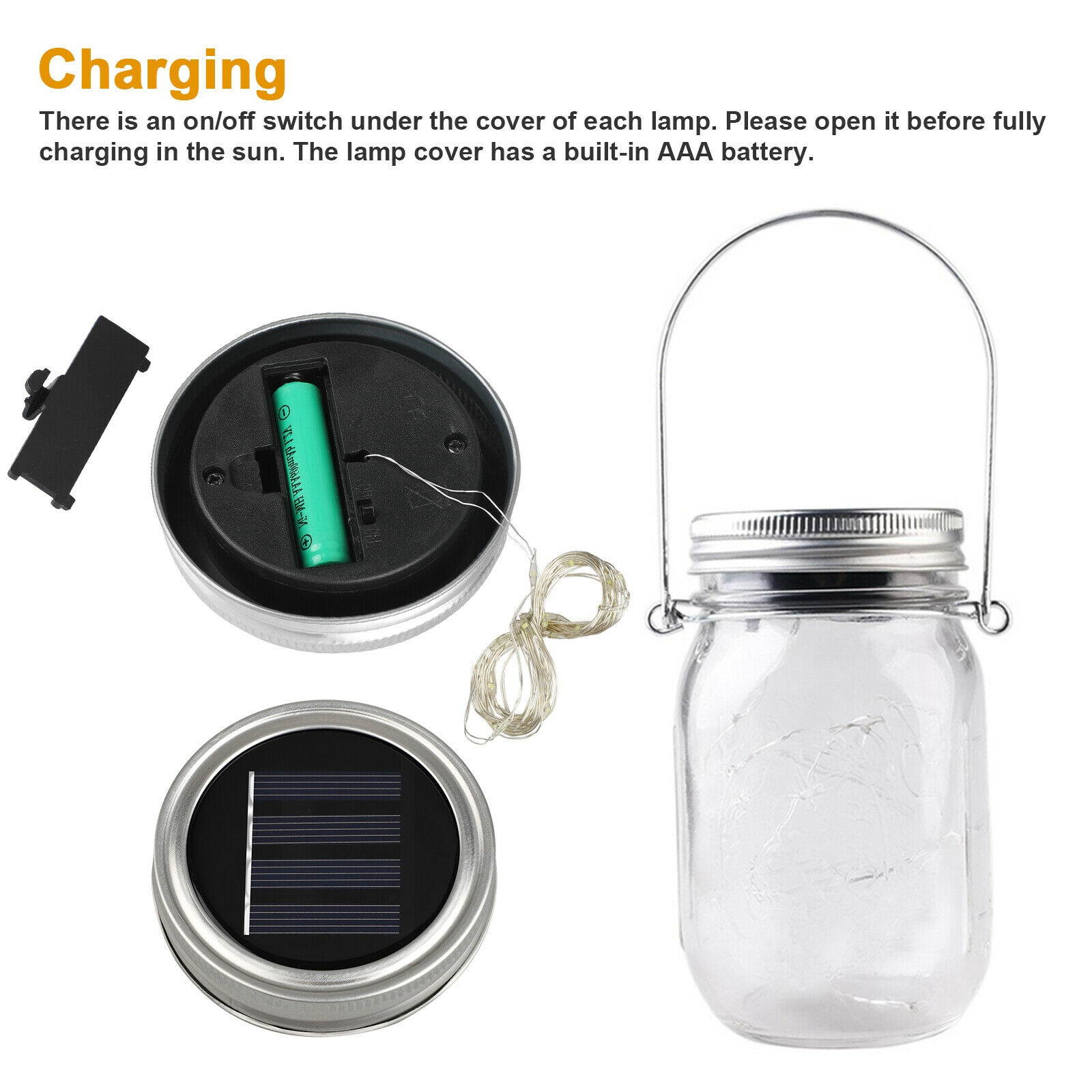 Solar Power Mason Jar Lid Lights Set 10/20 LED Fairy String Lights Garden Decor