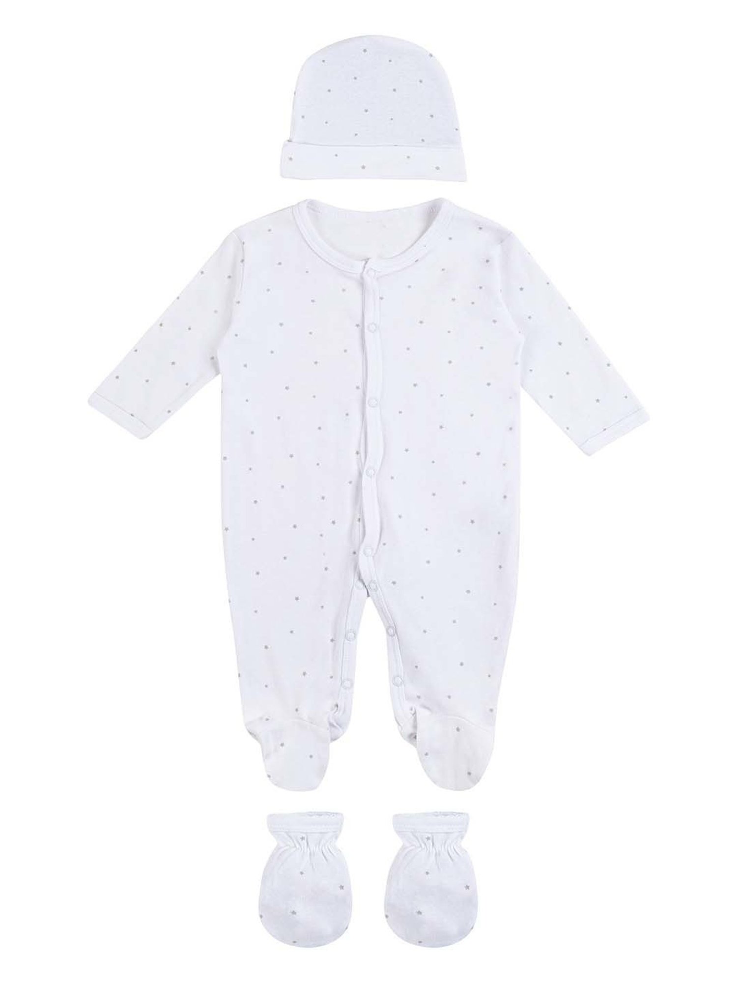 Baby Moo Kids White Cotton Embroidered Full Sleeves Sleepsuit Set