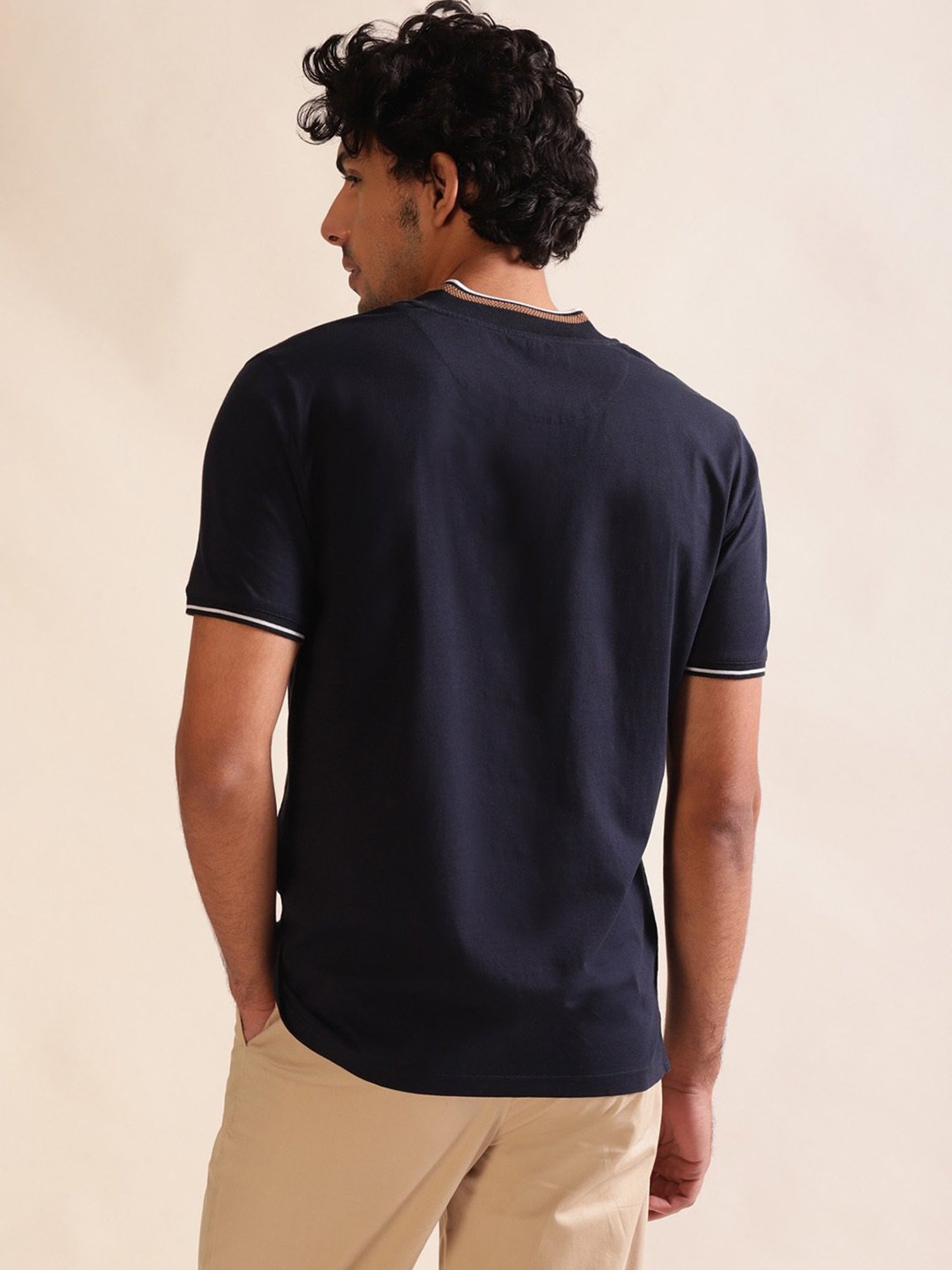 ANDAMEN Navy Regular Fit Cotton T-Shirt