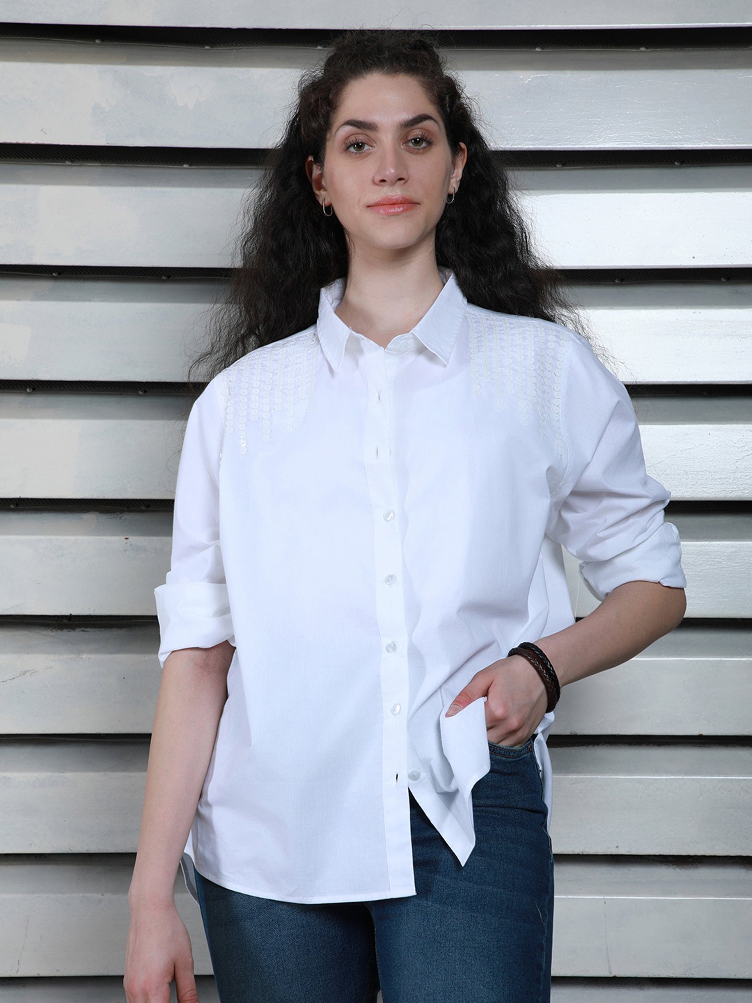 High Star White Cotton Shirt With Jeans