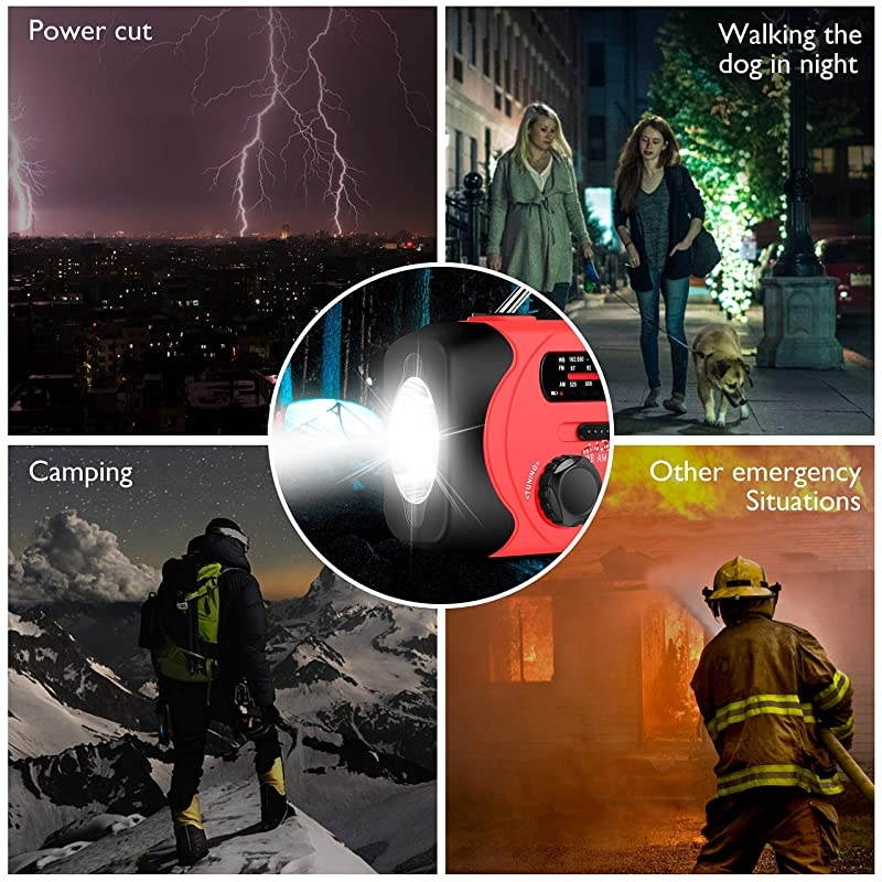 Solar Radio, AM/FM NOAA Weather Redio for Household and Outdoor, Hand Crank Self Powered Radio with LED Flashlight 2000mAh for Phone Charger Red