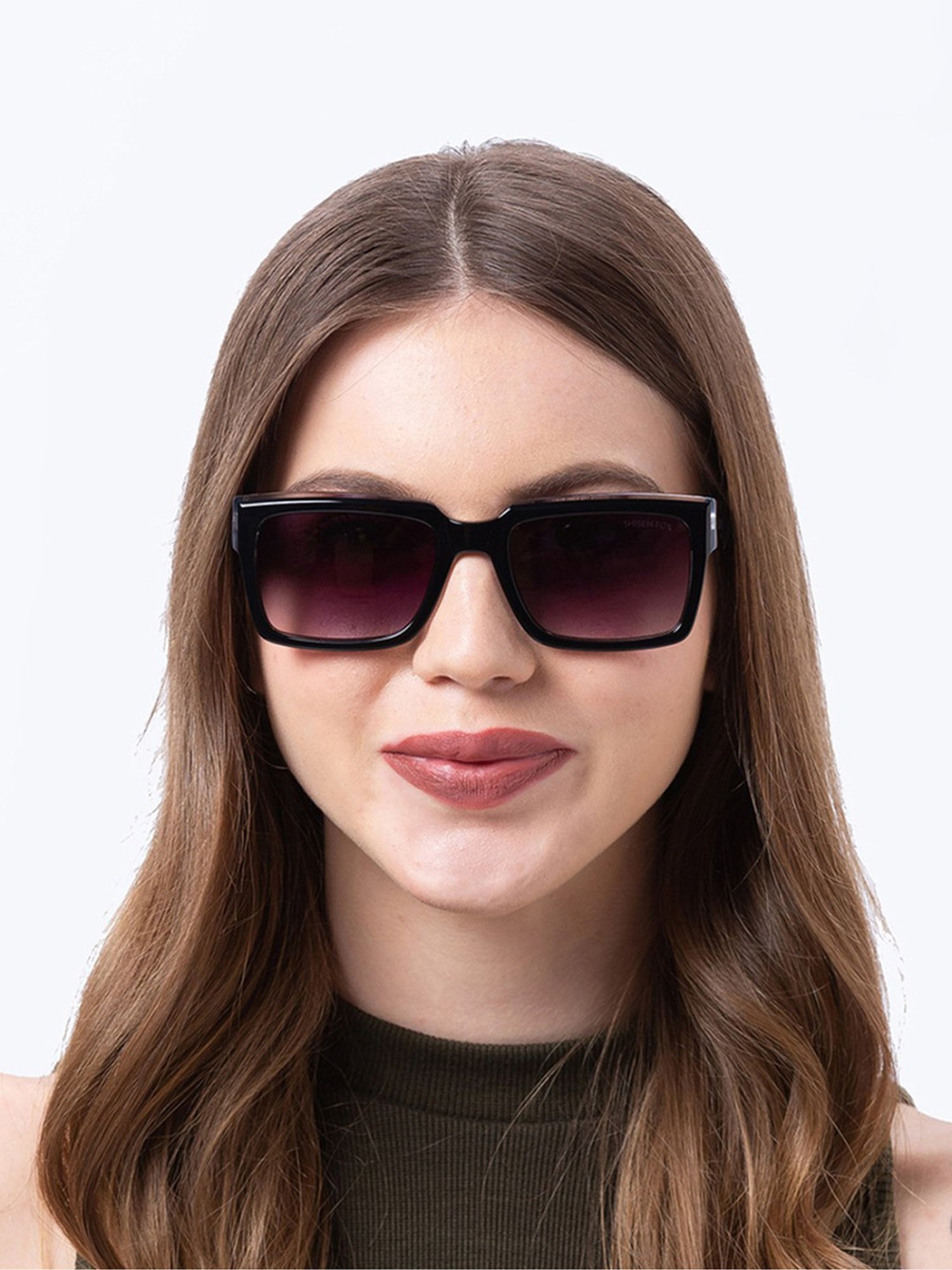 Shisen Fox Kokoro Black Crystal Rectangular Unisex UV Protection Sunglasses -54 mm