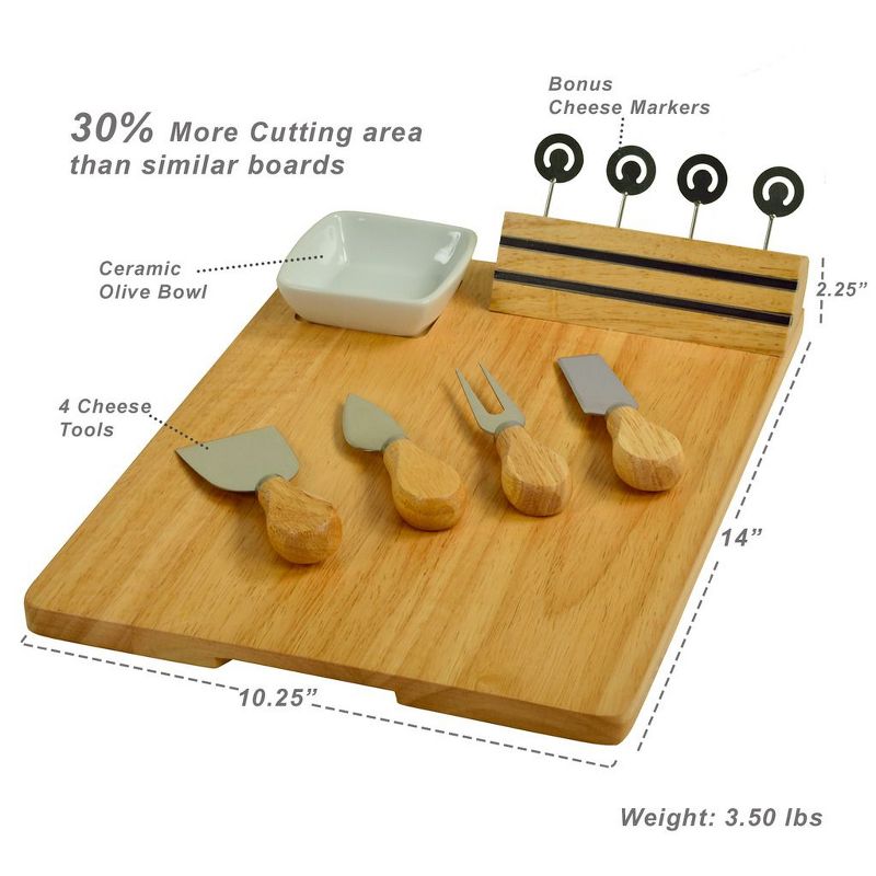Picnic at Ascot Personalized Engraved Hardwood Board for Cheese & Appetizers - Includes 4 Cheese Knives, Cheese Markers & Ceramic Dish