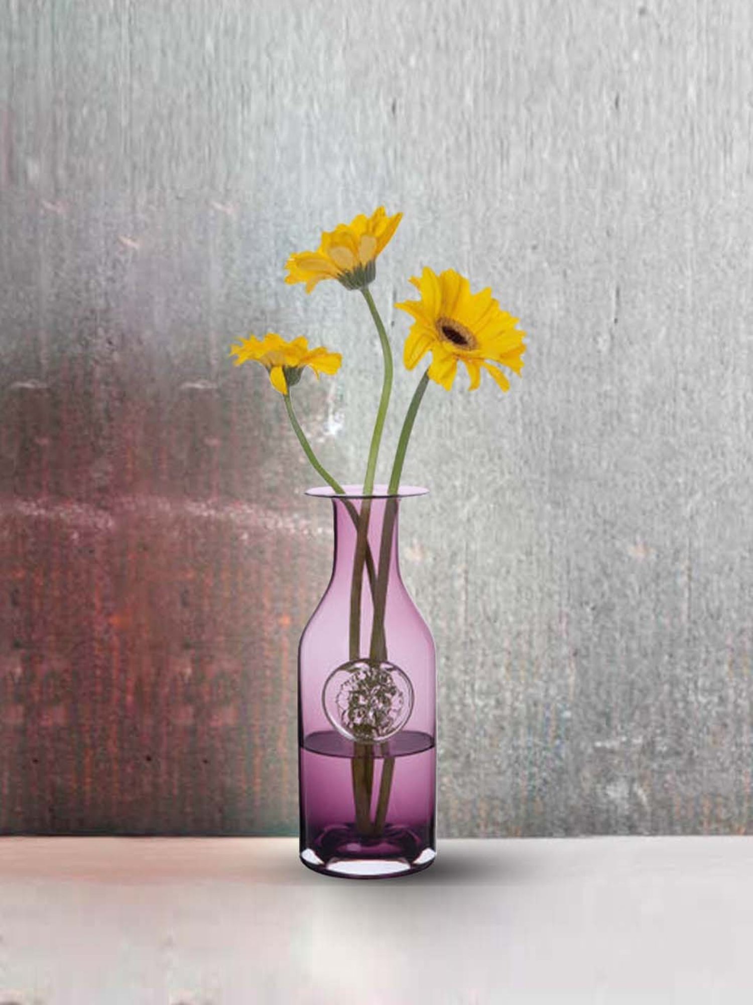 Dartington 'Pansy' Purple Glass Flower Vase - Set of 1
