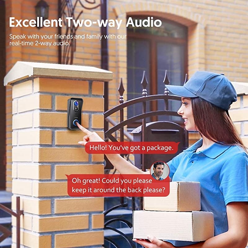 WiFi Video Doorbell Camera 1080P HD with Chime Smart Doorbell Battery Powered with Night Vision Motion Activated Alerts and Tow Way Audio for Home Security