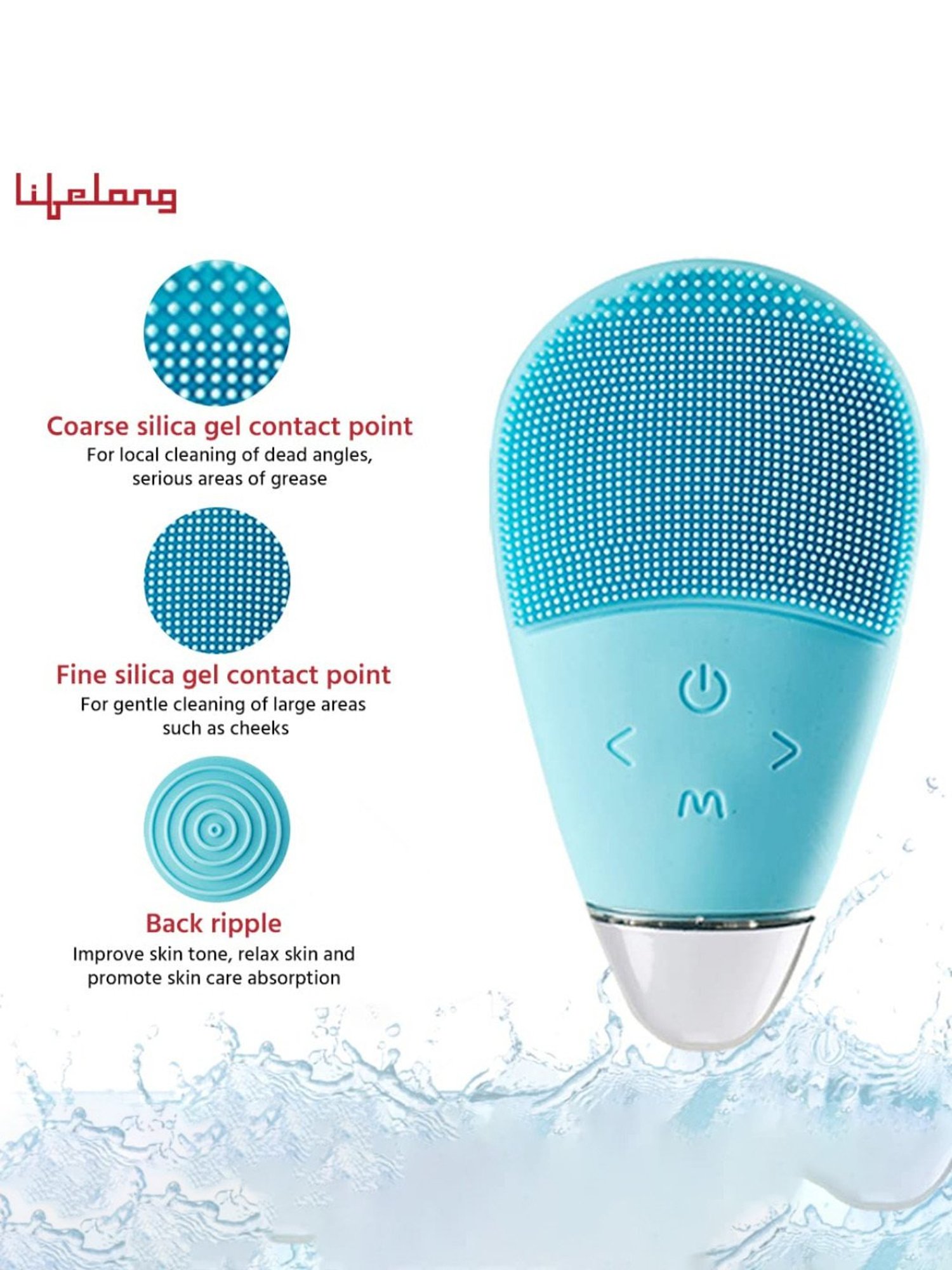 Lifelong LLM351 Facial Cleansing Massager Brush, Rechargeable Electric Handheld Face Massager (Blue)