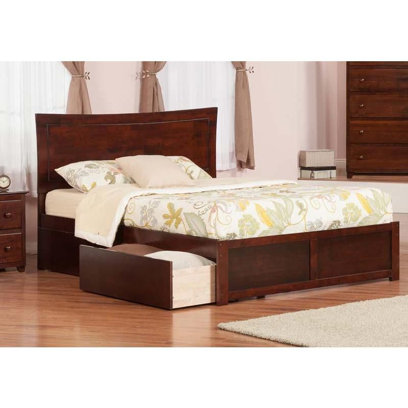 Metro Queen Flat Panel Foot Board w/ 2 Urban Bed Drawers Antique Walnut - Atlantic Furniture