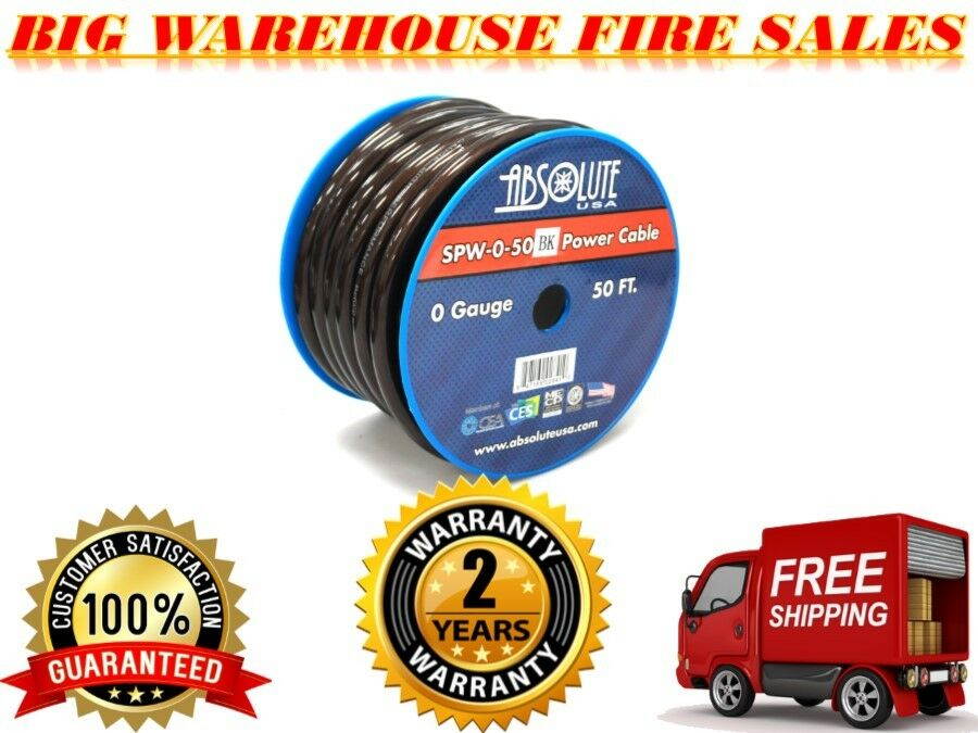 1/0 Gauge 50 FT PRO Xtreme Twisted Power / Ground Battery Wire Cables Black