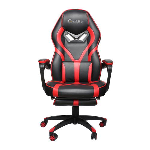 Gaming Chair, PU Leather Computer Desk Chair with Headrest and Lumbar Support, Adjustable Armrest 360&deg; Swivel Executive Ergonomic Office Chair (Black+Red)