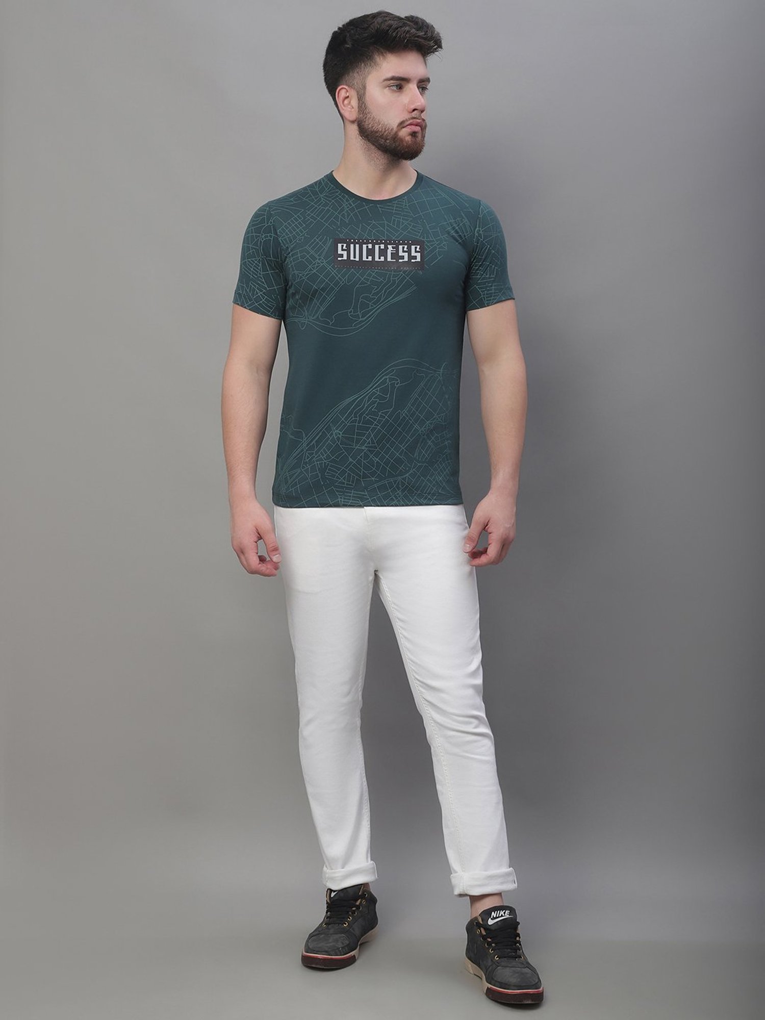 Venitian- Forbidden Clothing Dark Green Slim Fit Printed T-Shirt