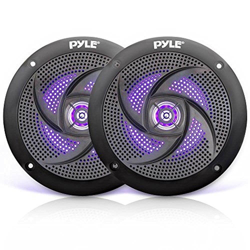 Pyle Marine Speakers - 4 Inch 2 Way Waterproof and Weather Resistant Outdoor Audio Stereo Sound System with LED Lights, 100 Watt Power and Low Profile Slim Style - 1 Pair PLMRS43BL (Black)