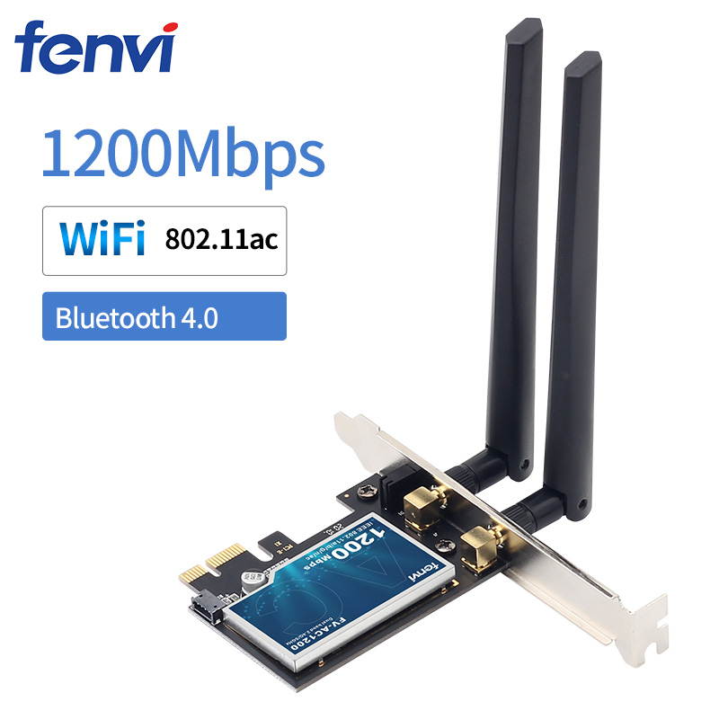 Fenvi AC1200 Wireless Dual Band PCI Express Wi-Fi Adapter Bluetooth 4.2, Up to 867Mbps(5Ghz), 300Mbps(2.4Ghz), IEEE 802.11ac, WIFI BT 4.2 PCIe Adapter, 2x External Antennas For Desktop