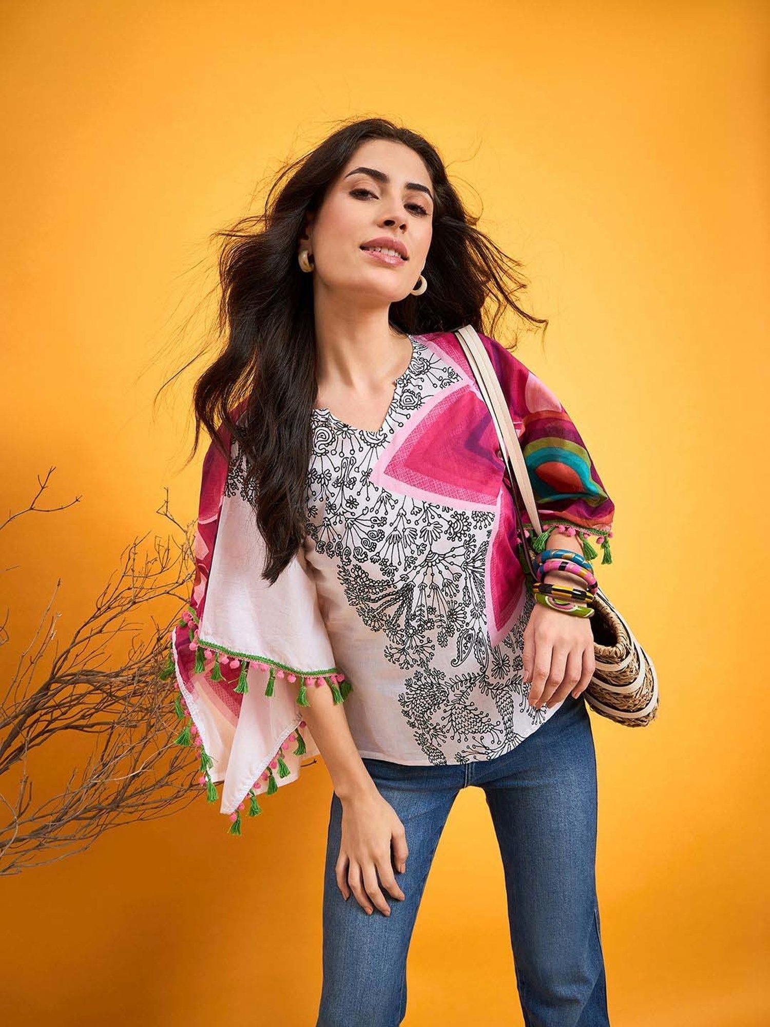 The Kaftan Company White Cotton Printed Kaftan Top