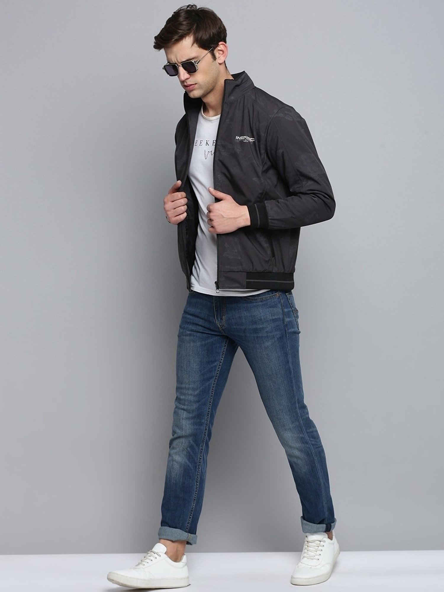 Showoff Grey Regular Fit Quilted Jacket