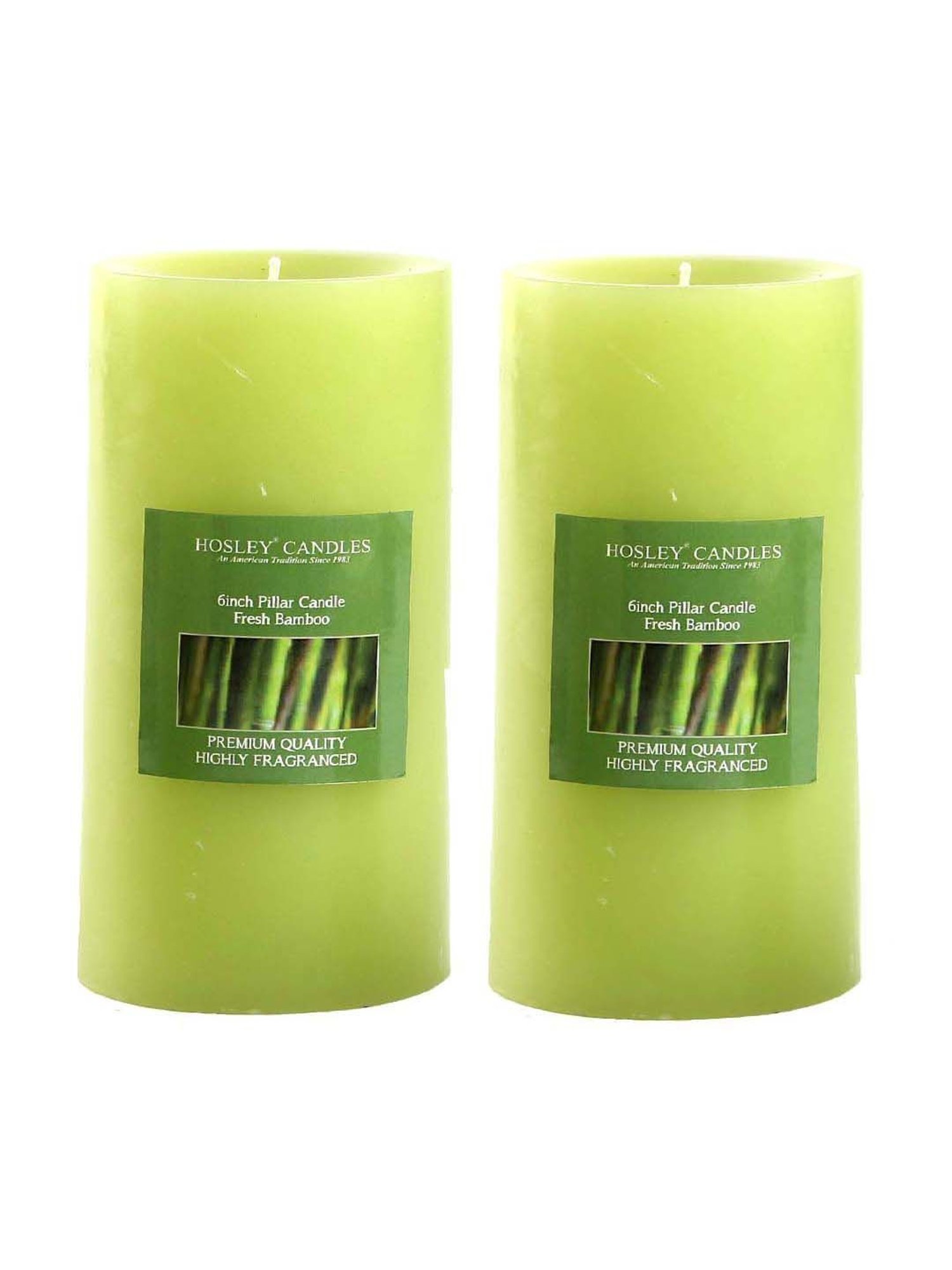 HOSLEY Green Wax Pillar Candle - Set of 2