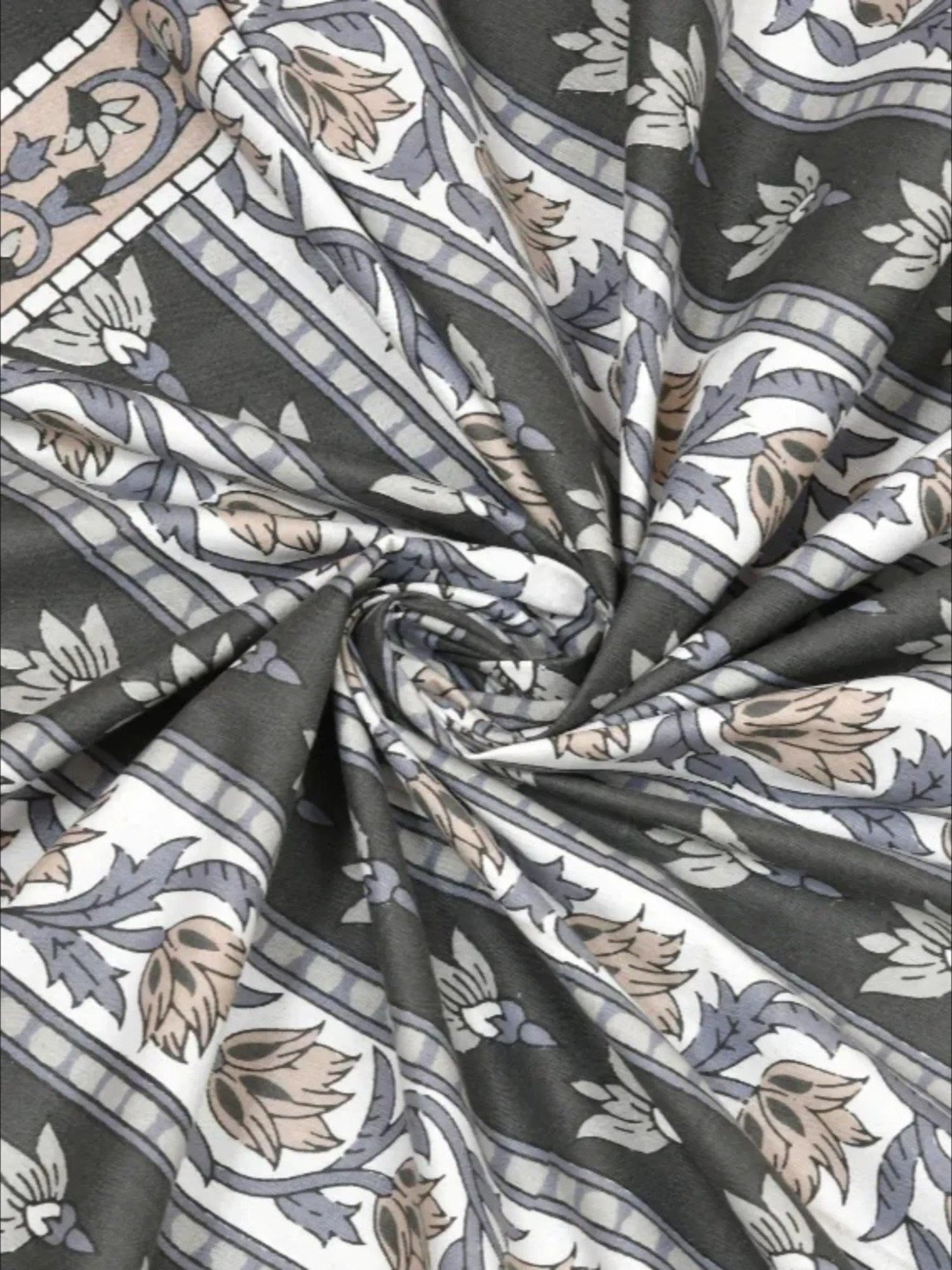 Living Roots Floral Grey 300 TC Cotton Bedsheet with 2 Pillow Covers