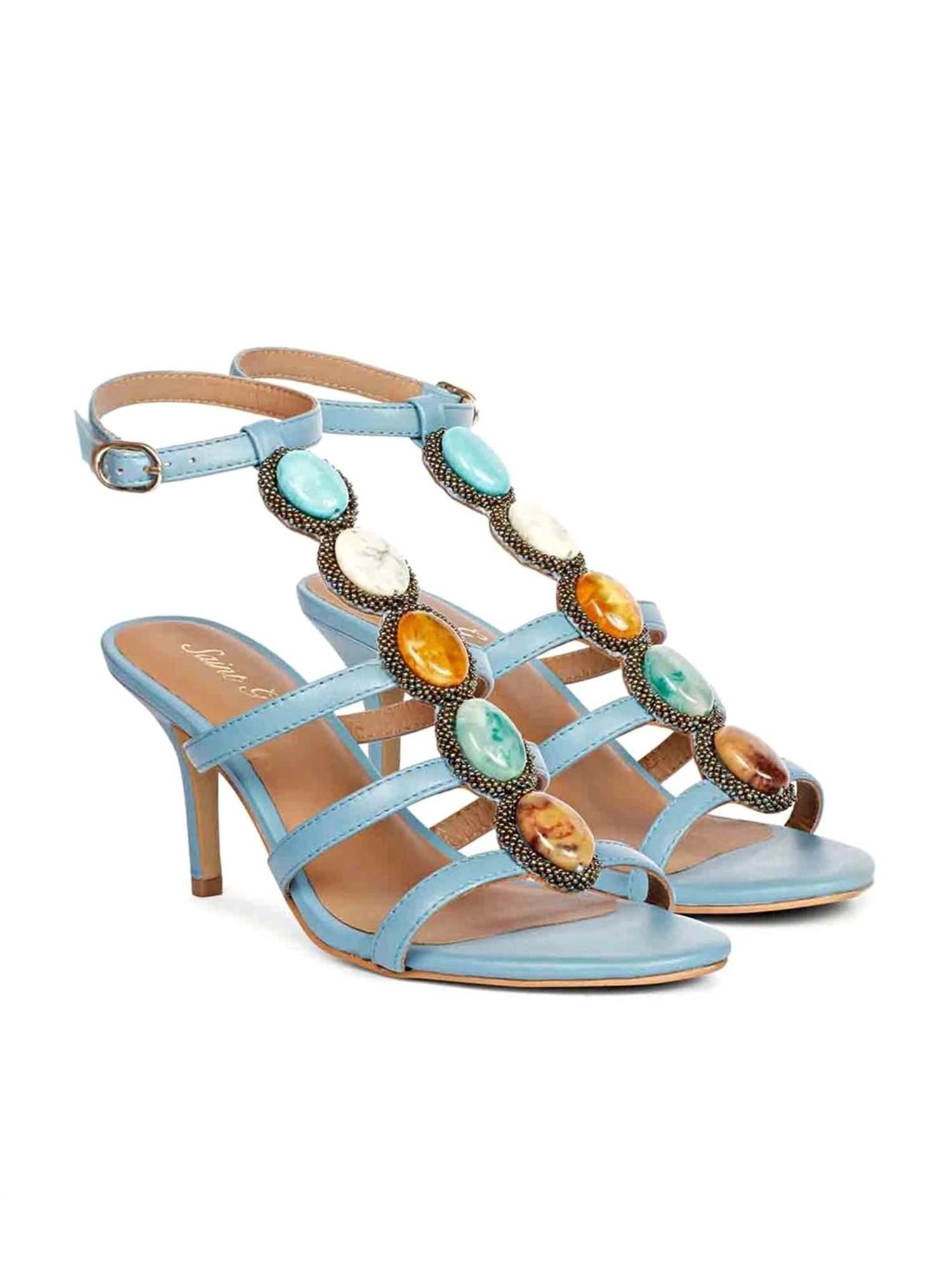 Saint G Women's Blue Ankle Strap Stilettos