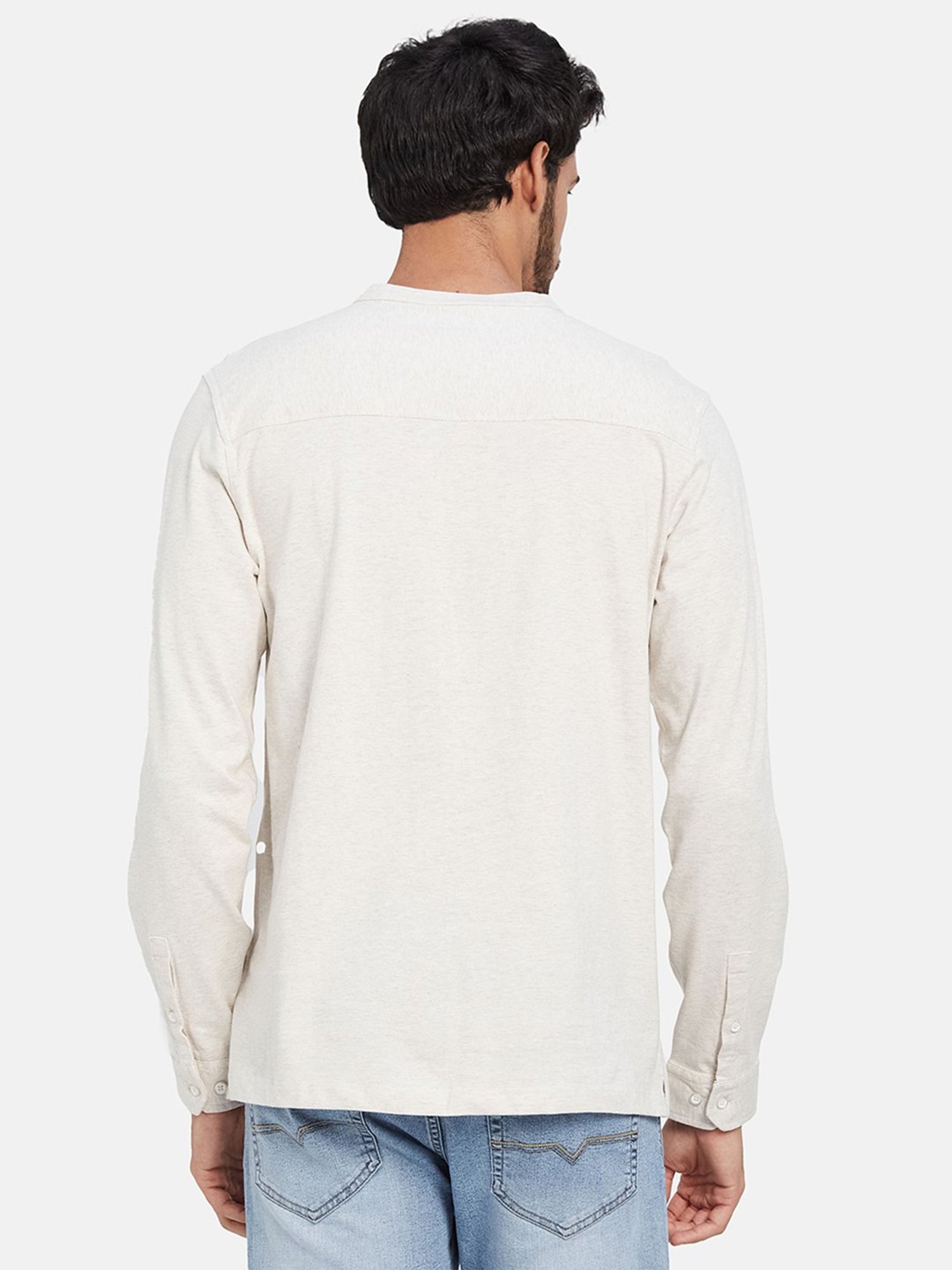 METTLE Natural Melange Regular Fit Henley T-Shirt