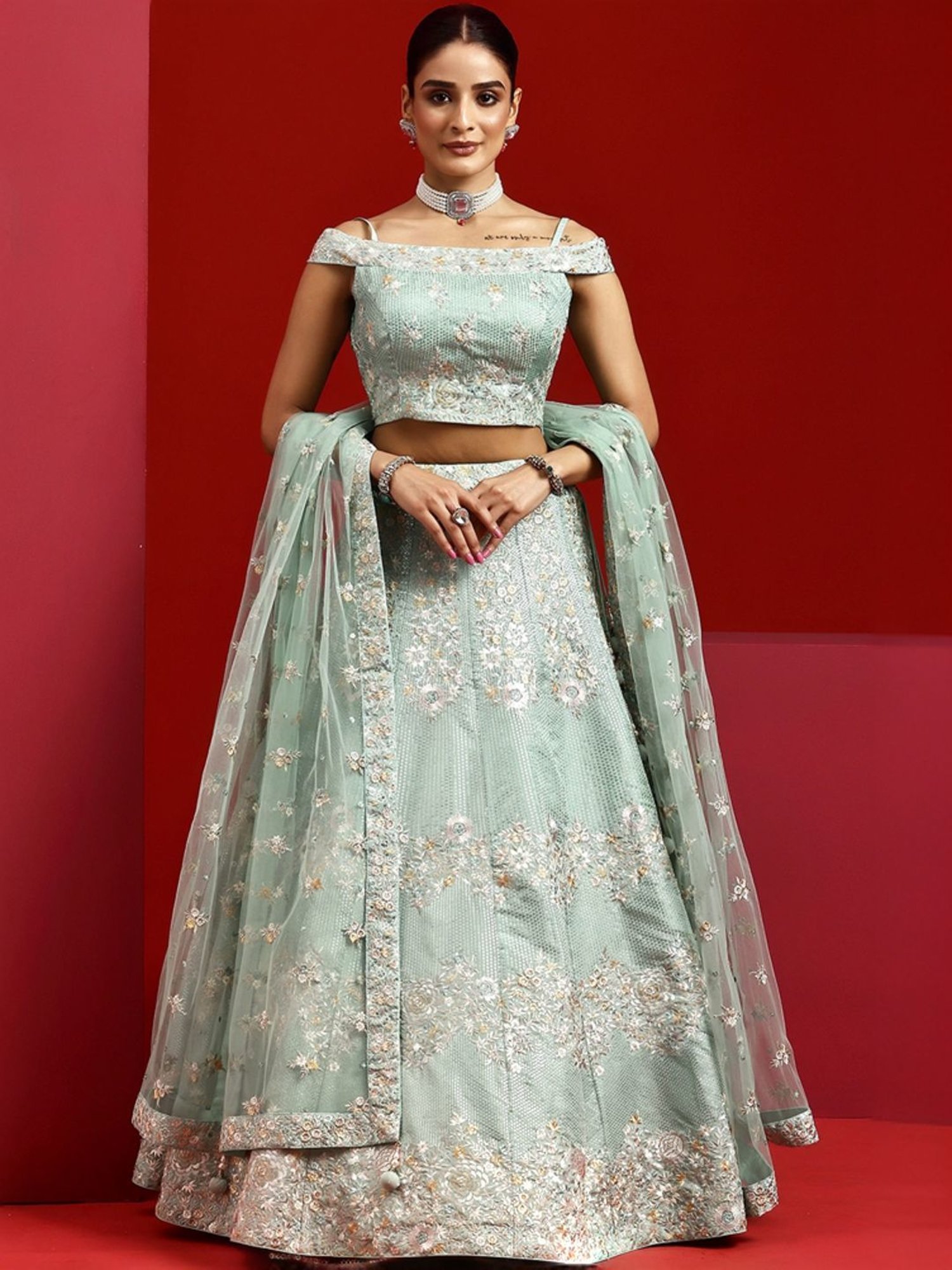 Libas Art Green Embroidered Lehenga Choli Set With Dupatta