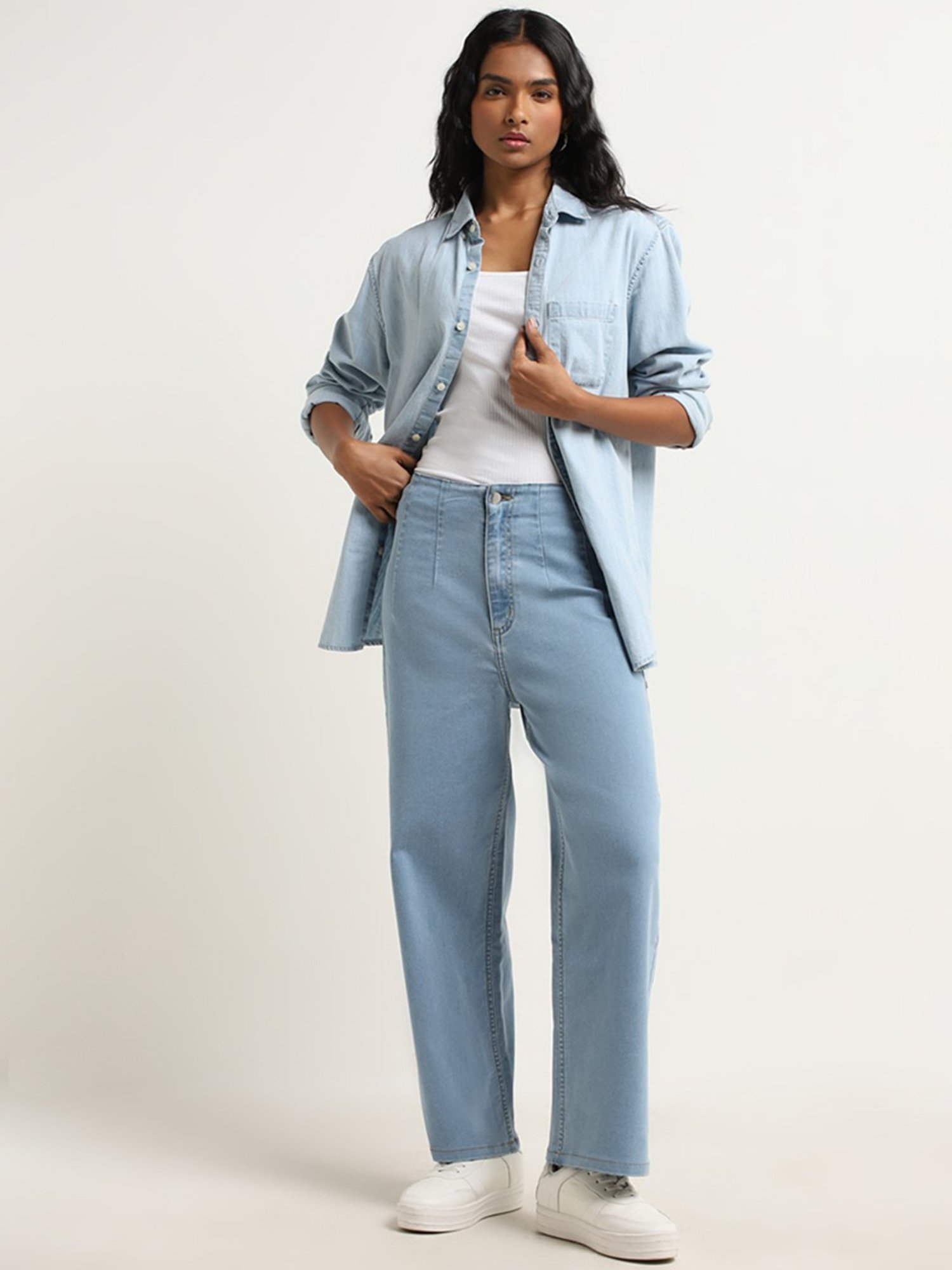 LOV by Westside Light Blue High-Rise Relaxed Fit Jeans