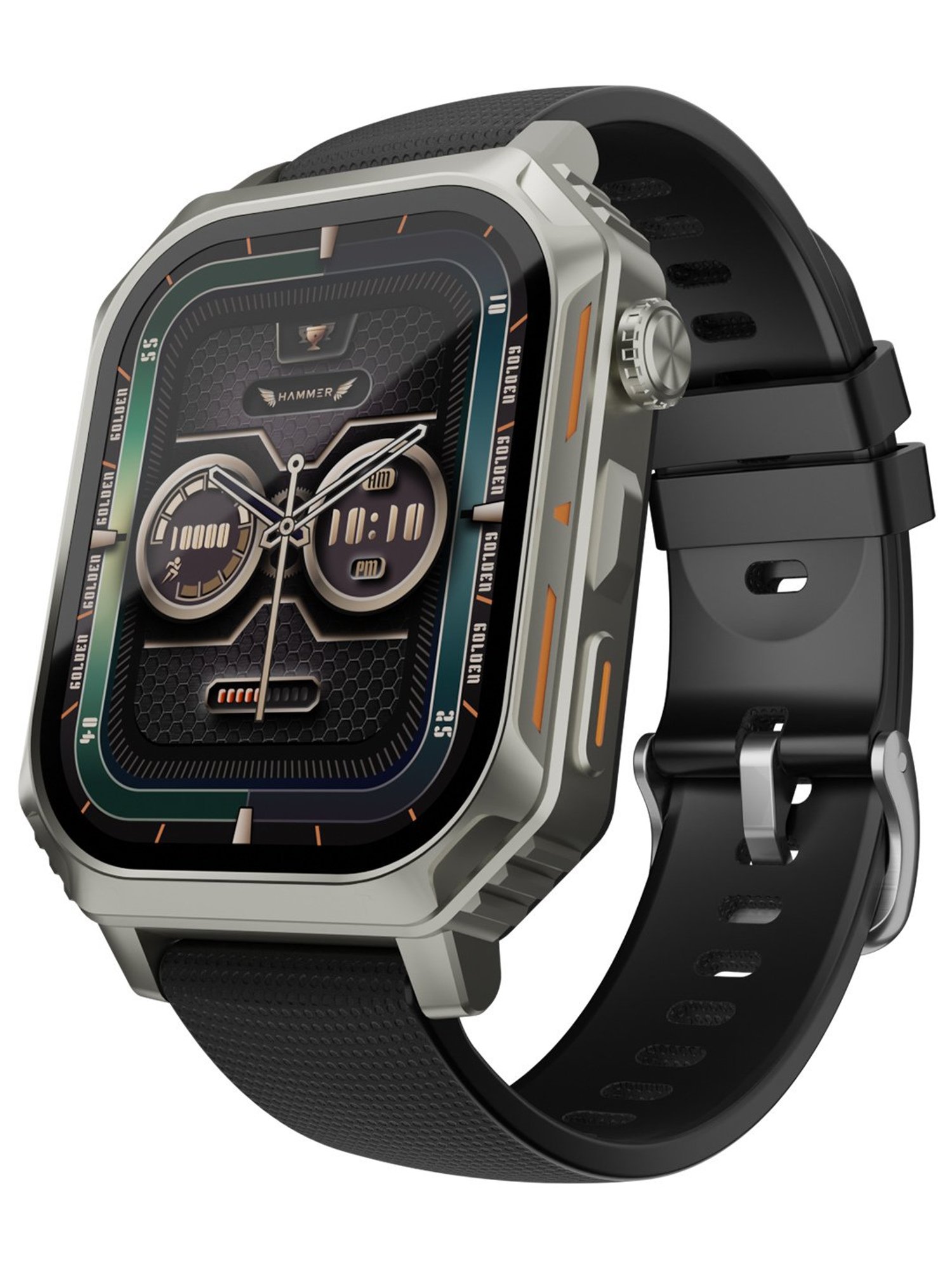 Hammer Conquer 2.02 inch AMOLED Smartwatch, Rugged Bluetooth Calling (Gold)