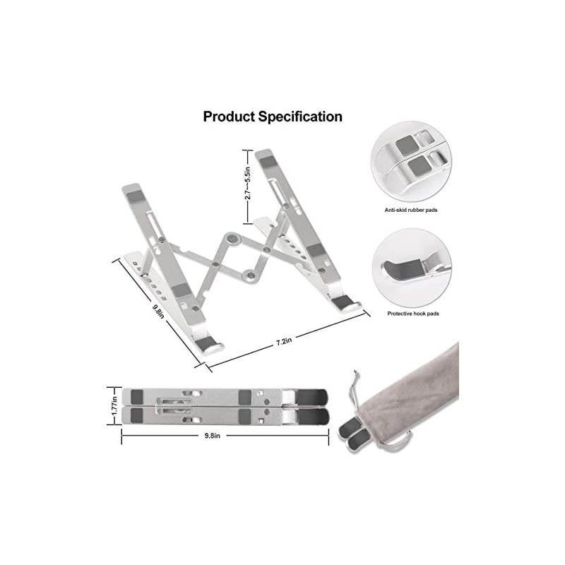 Laptop Stand for Desk Portable Laptop Holder Aluminum Alloy Laptop Mount Compatible with 10156 Inch Notebook Foldable Riser with 7 Levels Height Adjustment