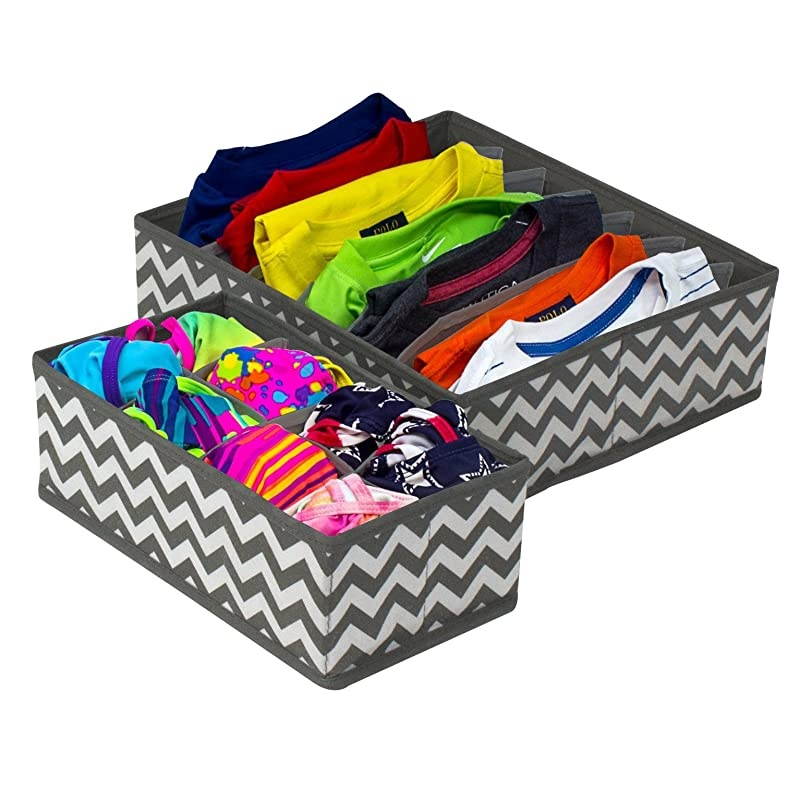 Set of 4 Foldable Drawer Dividers, Storage Boxes, Closet Organizers, Under Bed Organizer (Gray Chevron Pattern)