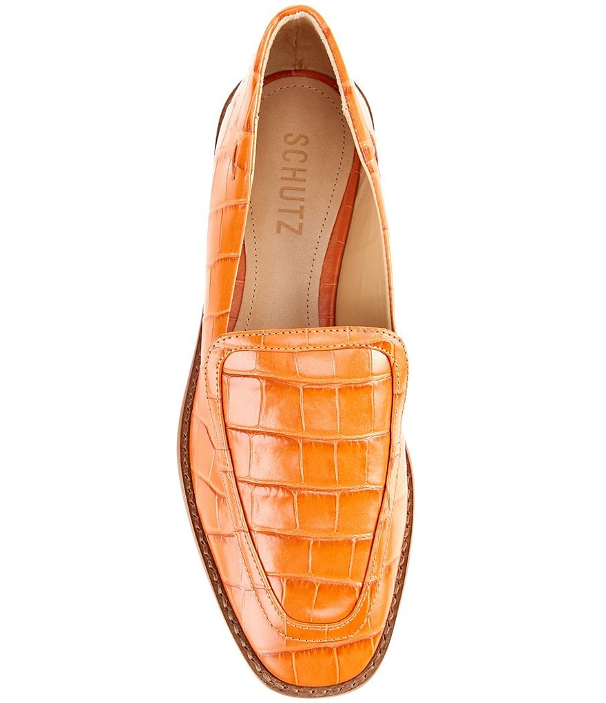 Schutz Hada Croco Print Leather Loafers