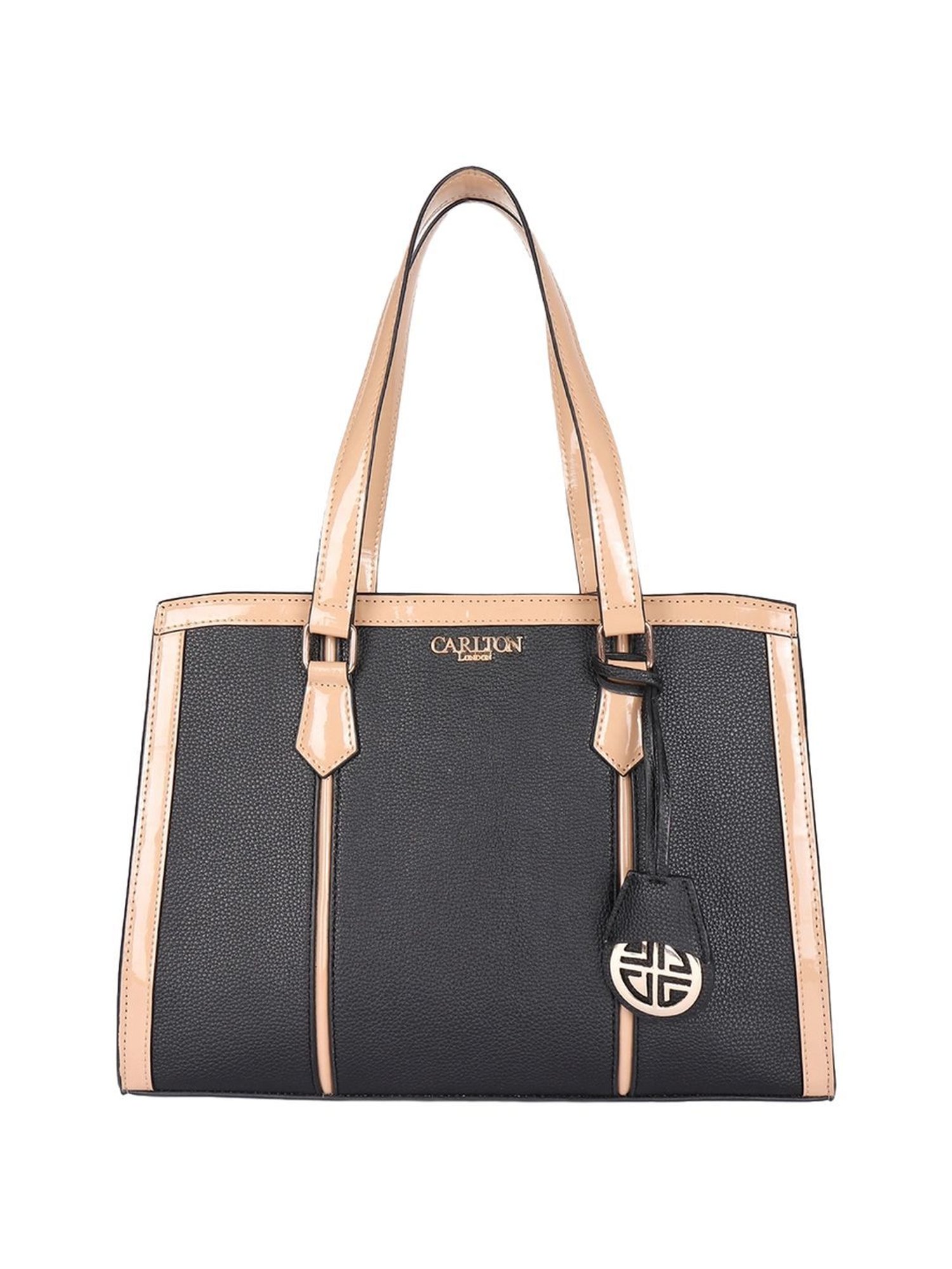 Carlton London Beige & Black Solid Medium Shoulder Handbag