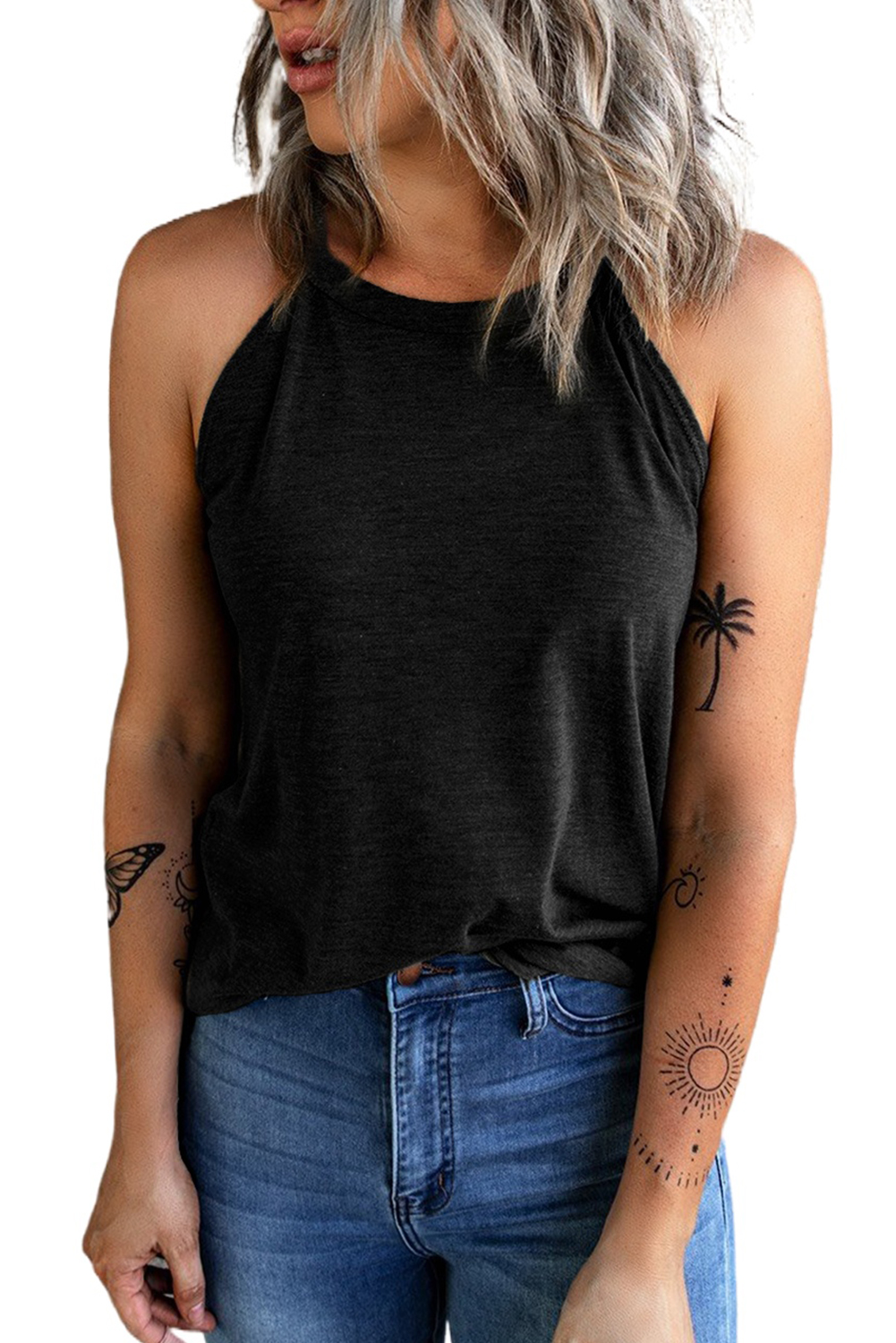 Blank Sweatshirt - Black Plaid Leopard Print Patchwork Long Sleeve Top Customized