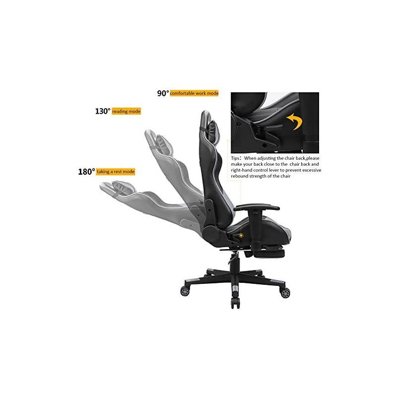 Back PU Leather Swivel Gaming Chair with Adjustable Lumbar Support Headrest Footrest Video Game Chair Racing Office Chair (Bule)