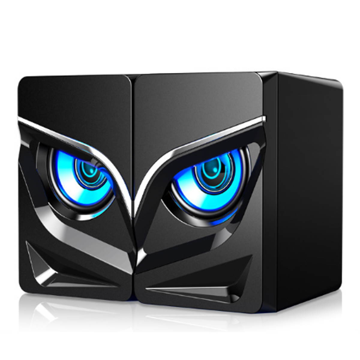 Computer Speakers, Blue LED Speaker with Sharp Eye USB Powered 3.5mm Stereo Audio for PC, MP3 Player, Laptops, Smartphone, Black, SK10