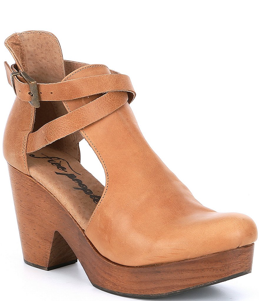 Free People Cedar Leather Buckle Wood Clogs