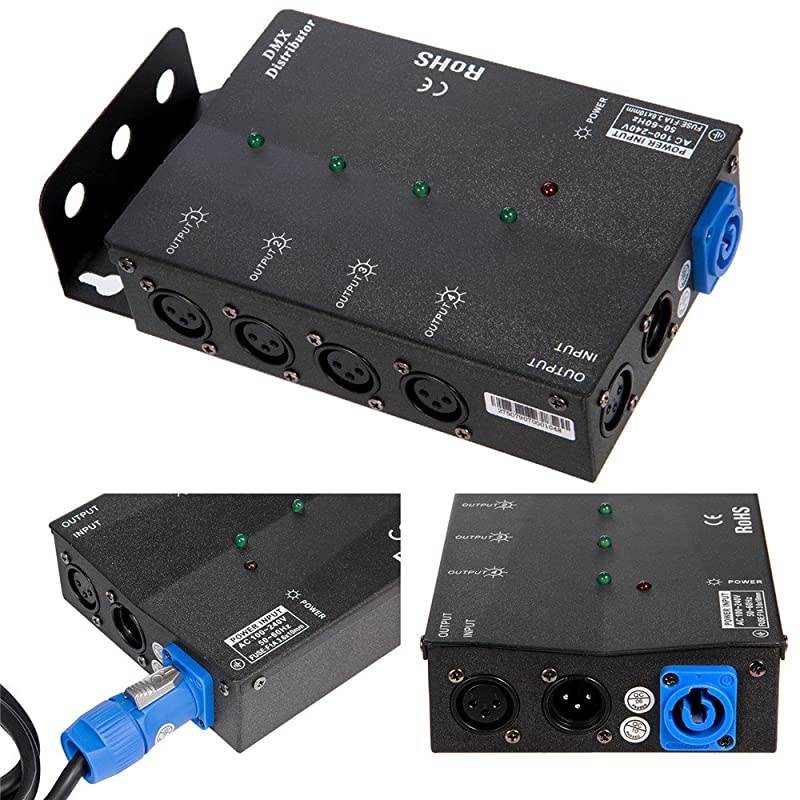 4 Way Isolated DMX Splitter Amplifier Distributor with 3-Pin Outputs